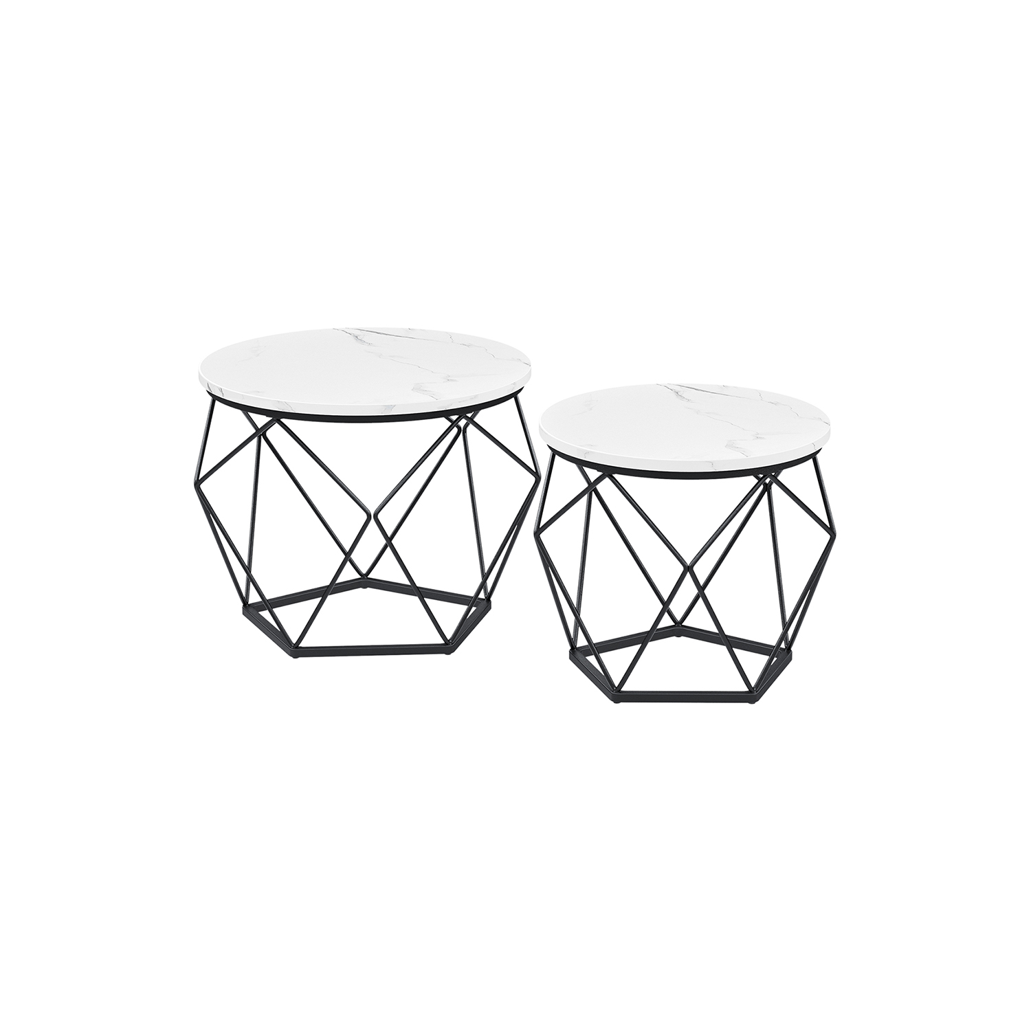 Coffee Tables - LUMON Set of 2 Round Marble Tables - White and Black - Indigo Home