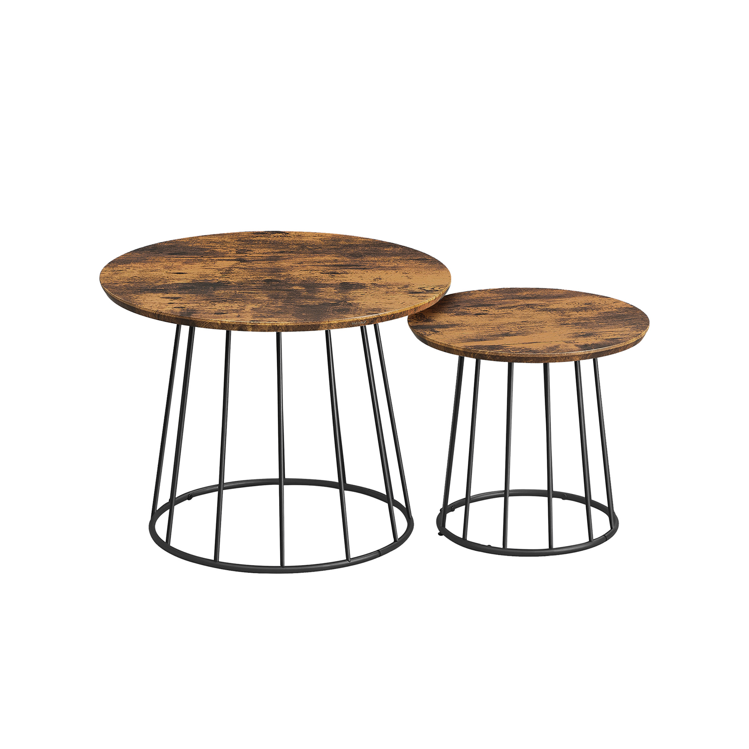 Coffee Tables - LUMON Set of 2 Round Steel Frame Tables - Rustic Brown - Indigo Home