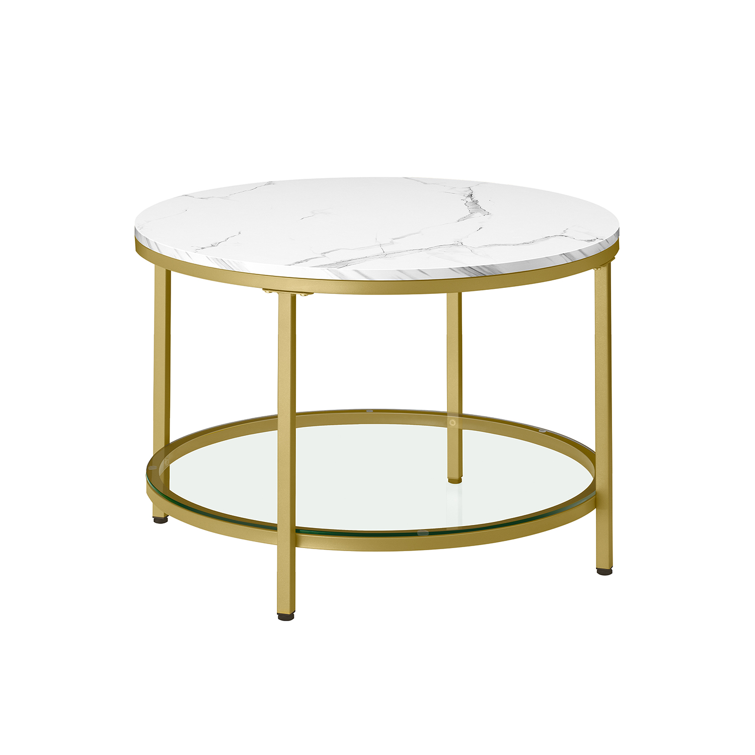 Round Coffee Table Marble White and Pale Gold - Indigo Home