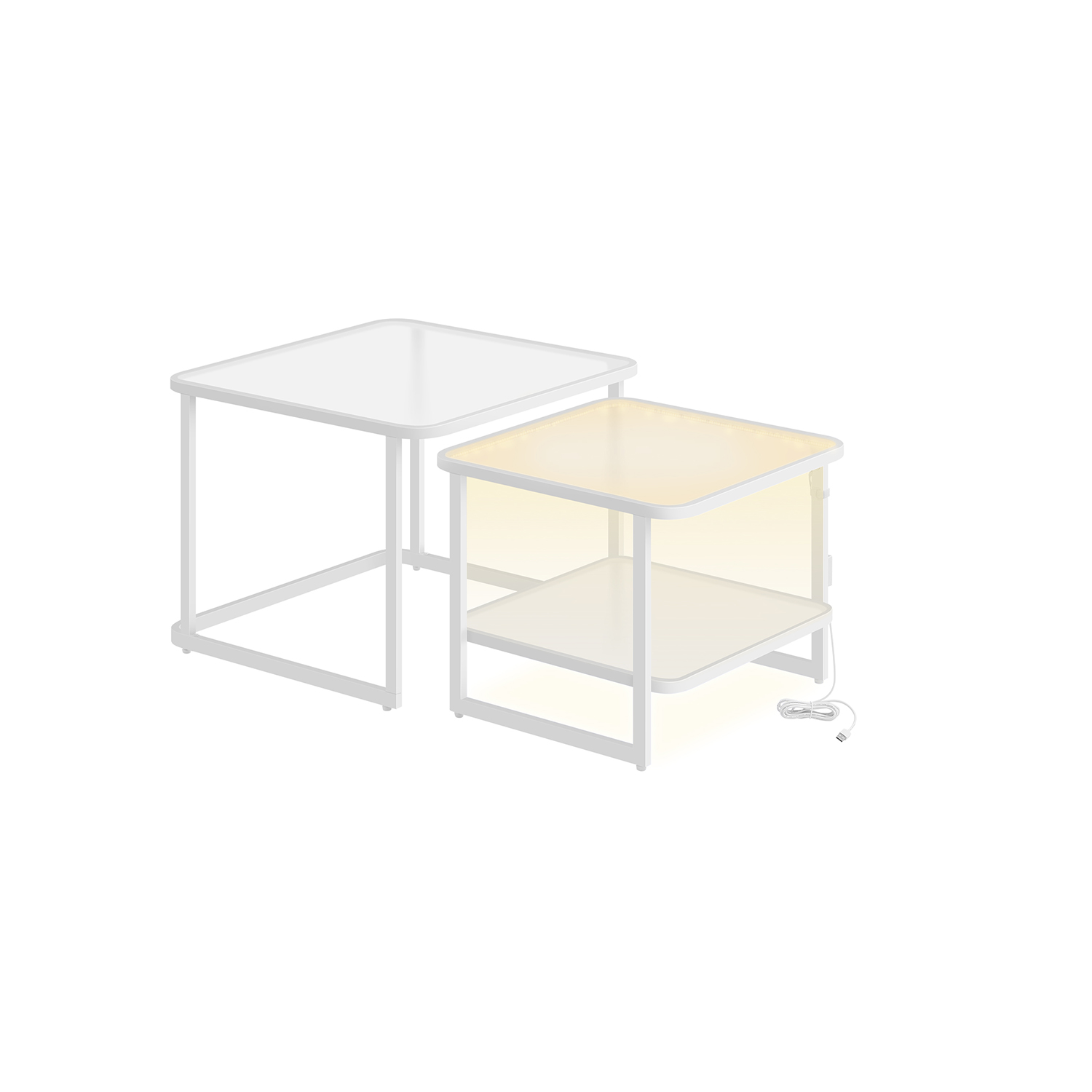 Nesting Tables - GRANA Set of 2 with LED Light - White and Pearl White - Indigo Home
