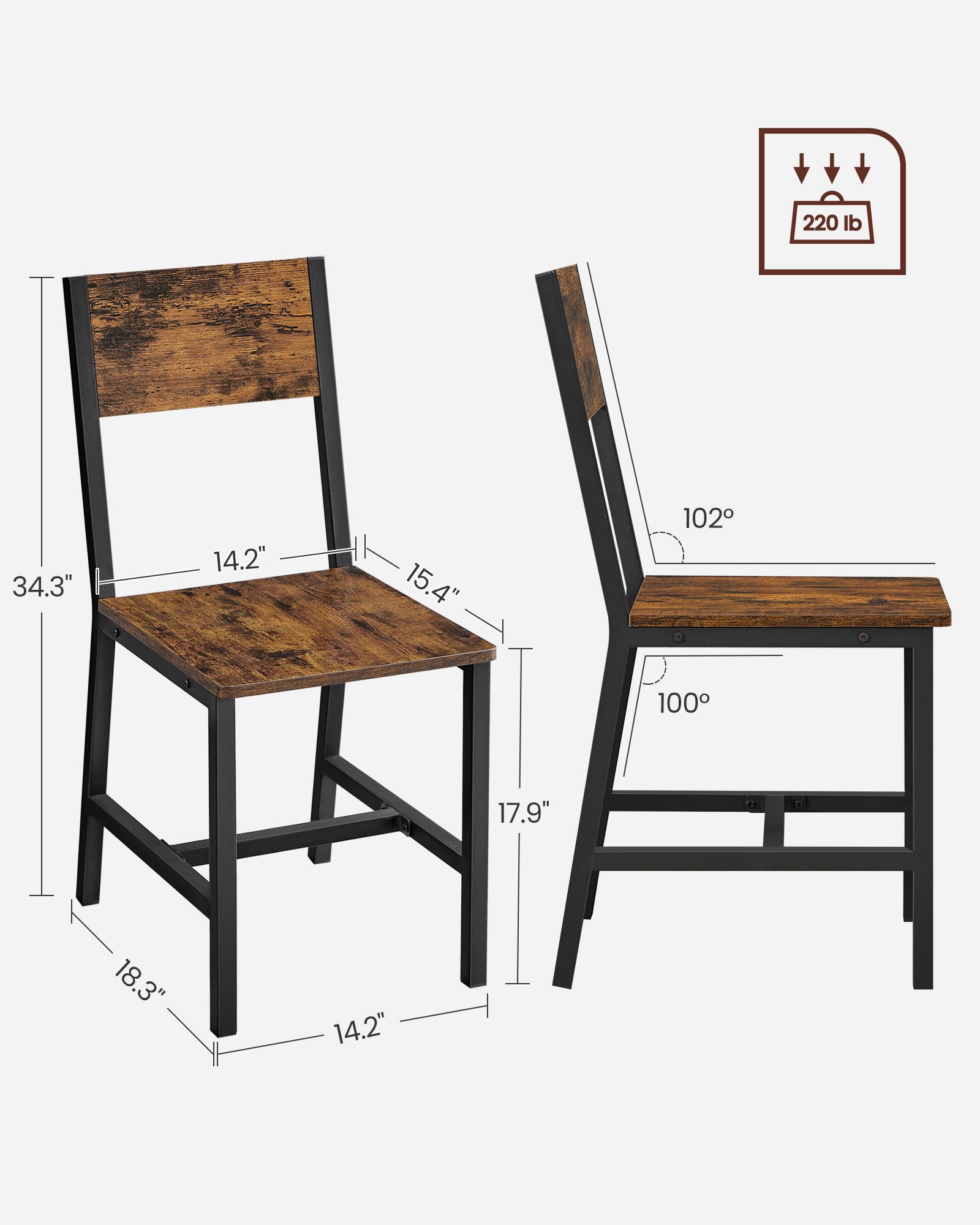Dining Chair Set of 2, Steel Frame, Industrial Dining Room - Indigo Home