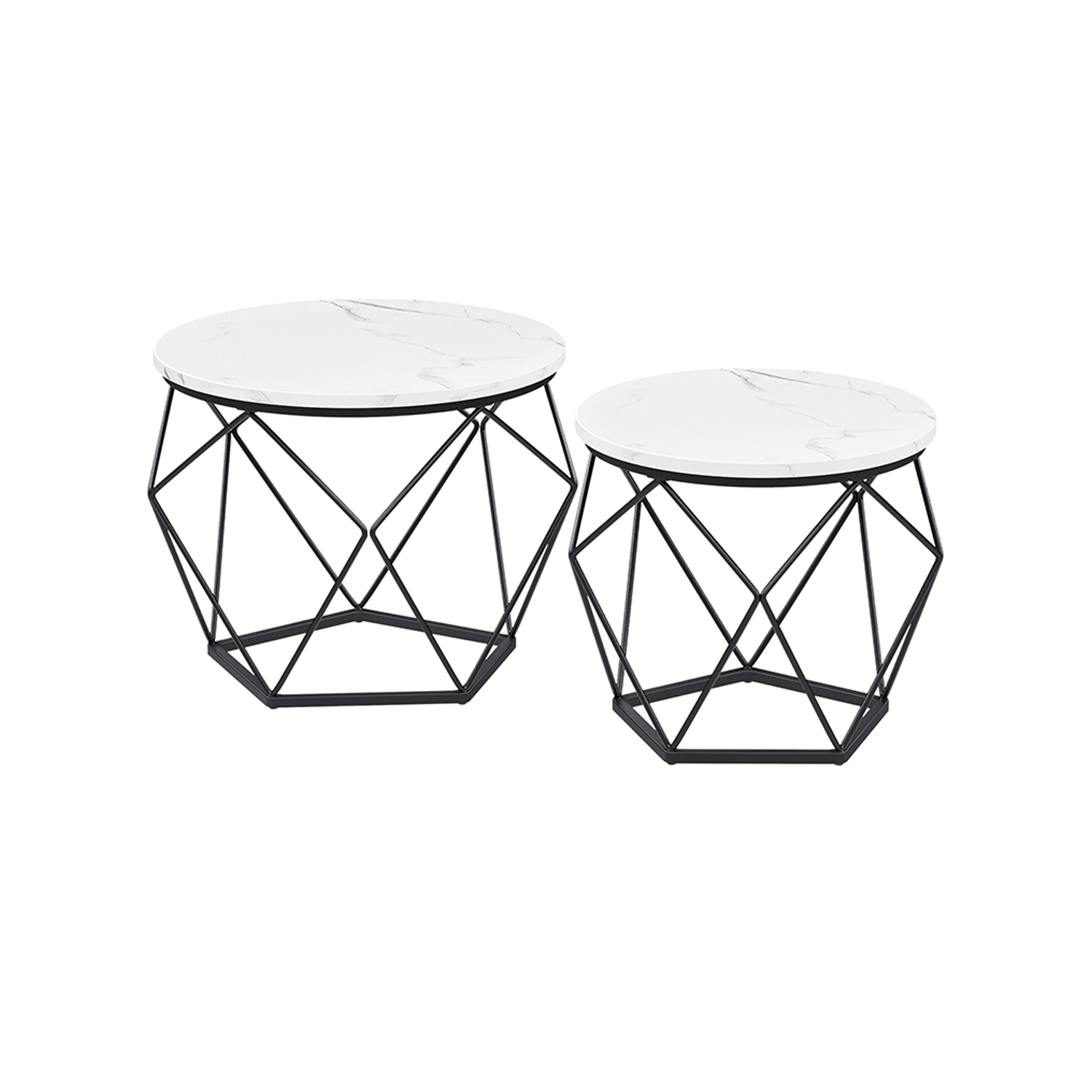 Coffee Tables - MONNZA Set of 2 Round Tables with Metal Legs - Black White - Indigo Home