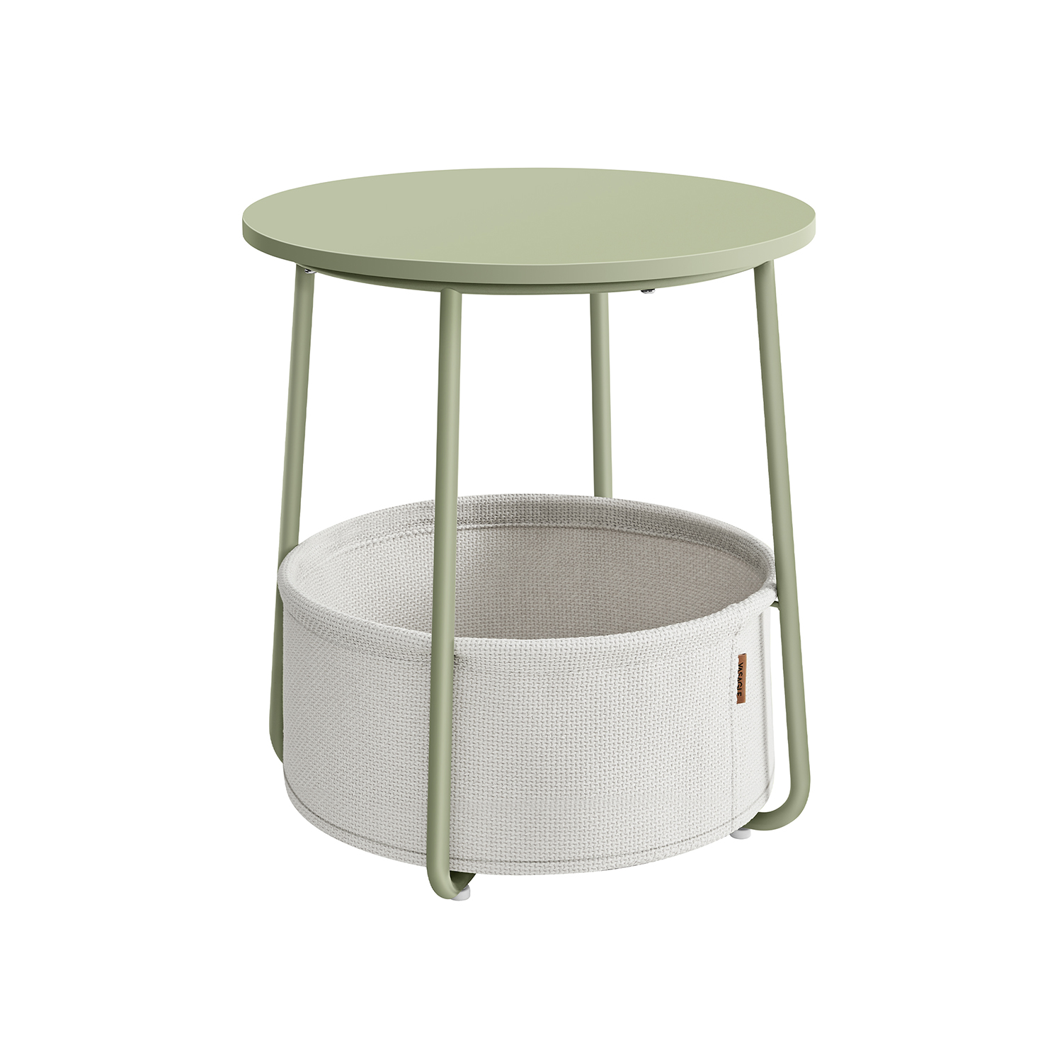 Round Side Table with Basket Laurel Green and Cream White - Indigo Home