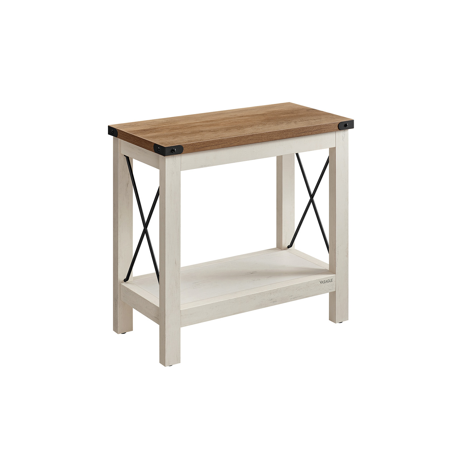 Side Table - SERDA 2 Tier Rustic White - Small Space - Indigo Home