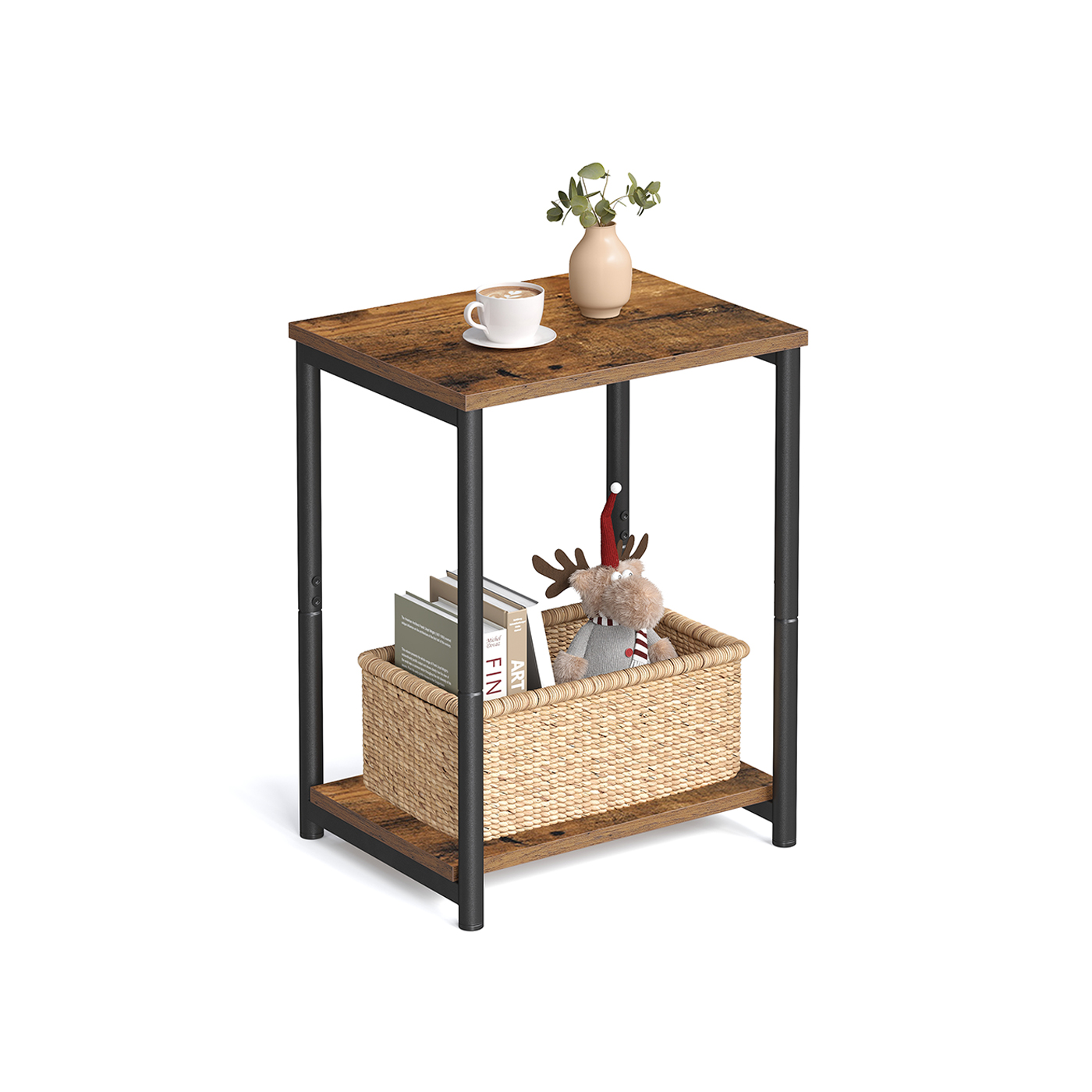Side Table - SERDA Industrial Storage Steel Frame Rustic Brown and Black - Indigo Home