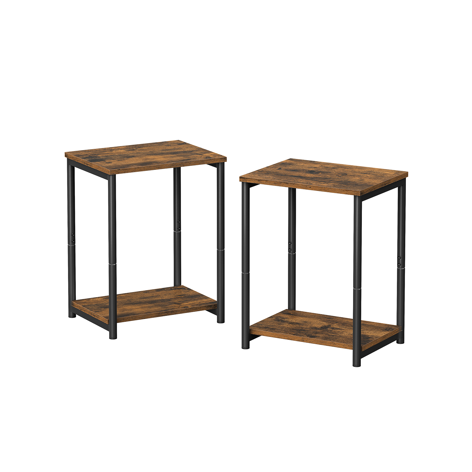 Side Tables - SERDA Set of 2 End Tables 2 Tier Steel Frame Rustic Brown - Black - Indigo Home