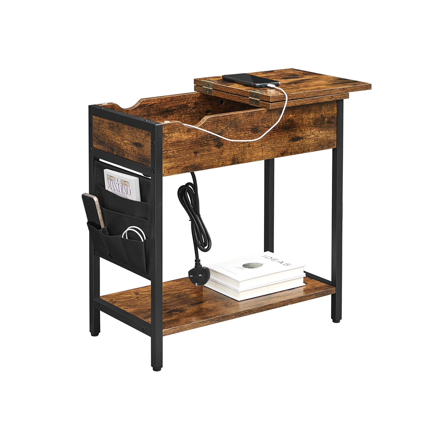 Slim Side Table with Charging Station - Indigo Home