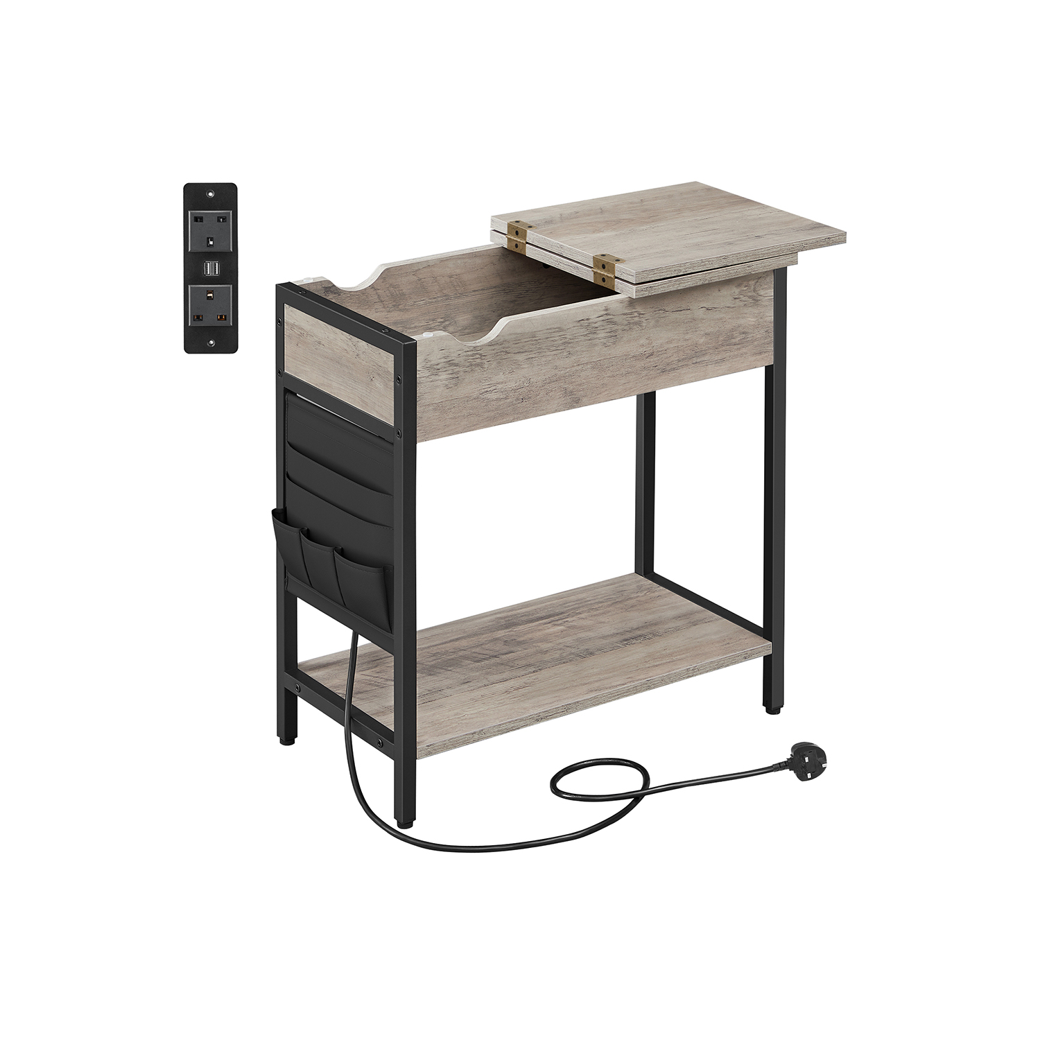 End Table - VIVNIA Storage Compartment Side Pocket - Light Grey - Indigo Home