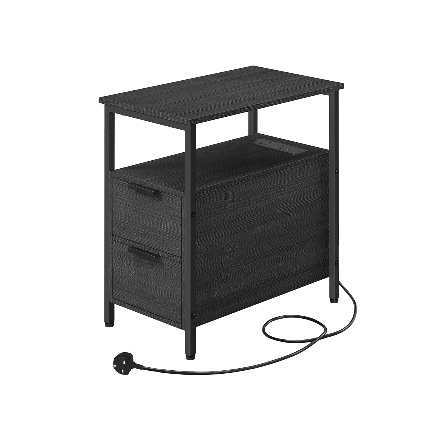Side Table - VIVNIA Slim Charging Station End Table - Black - Indigo Home