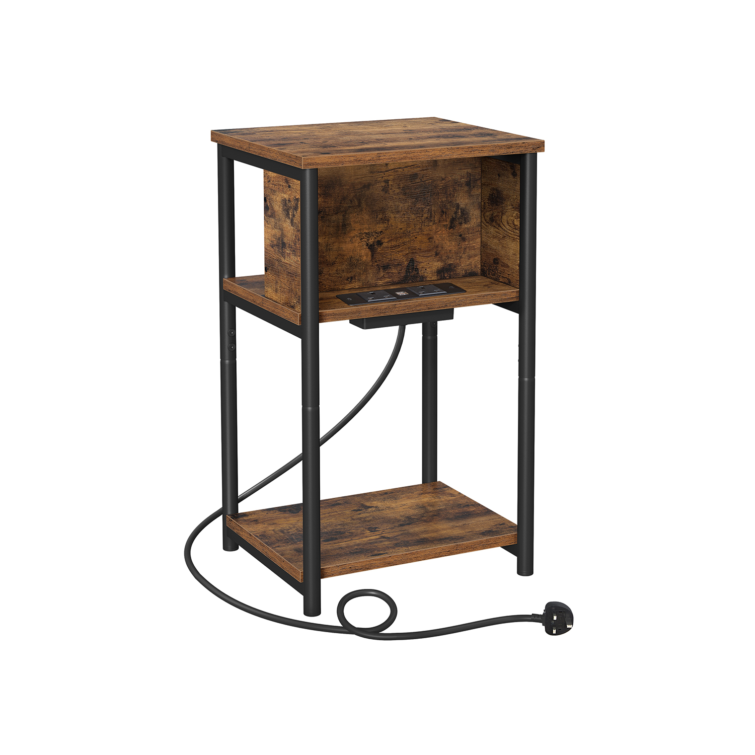 Bedside Table - NARROW Nightstand Rustic Brown 34cm - Indigo Home