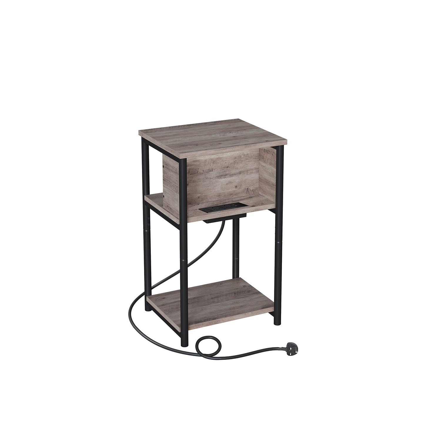 Side Table - VIVNIA Slim Side Table with Charging Station and Storage - Heather Greige and Black - Indigo Home