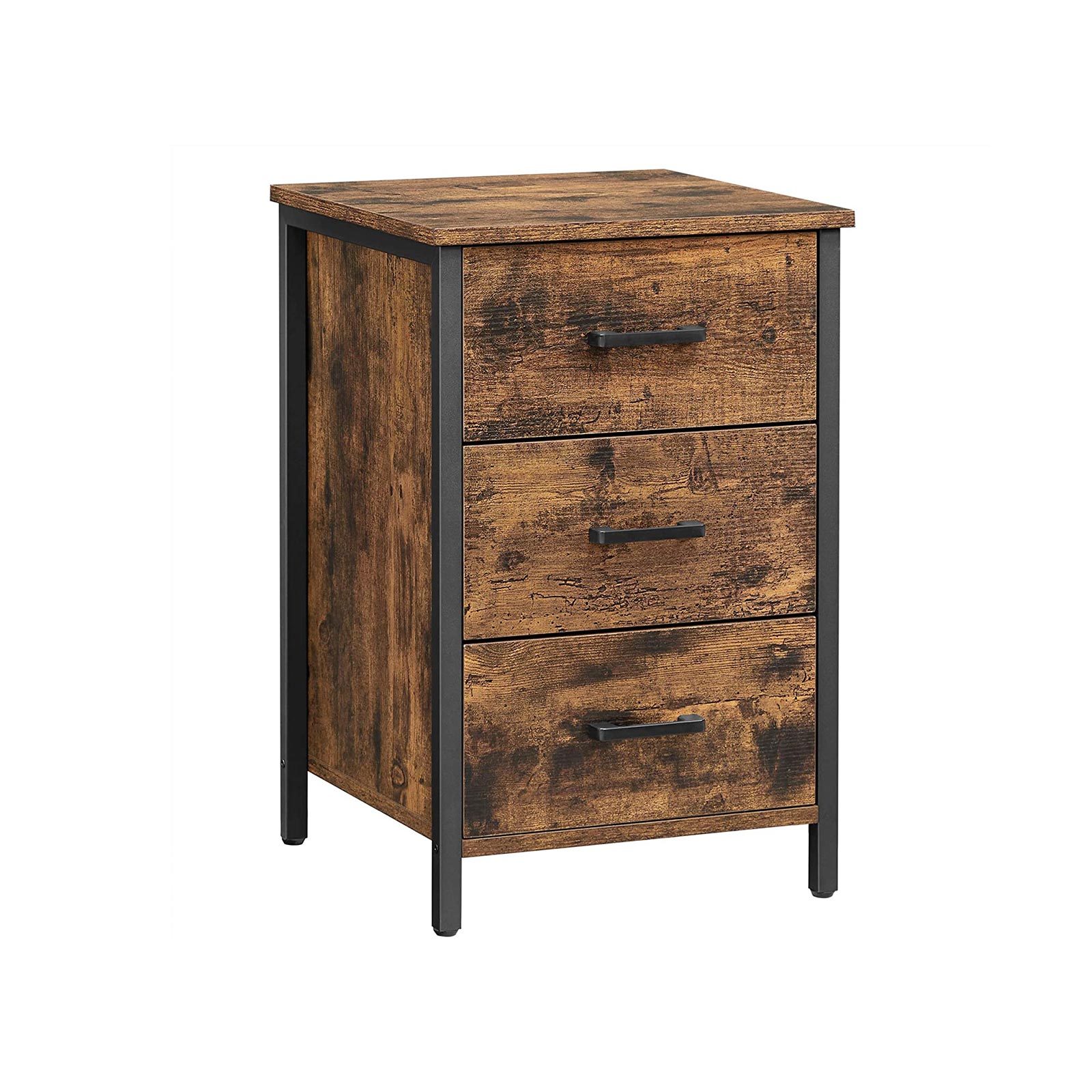 Bedside Table - - VELRIA 3 Drawer Rustic Storage - Brown - Indigo Home