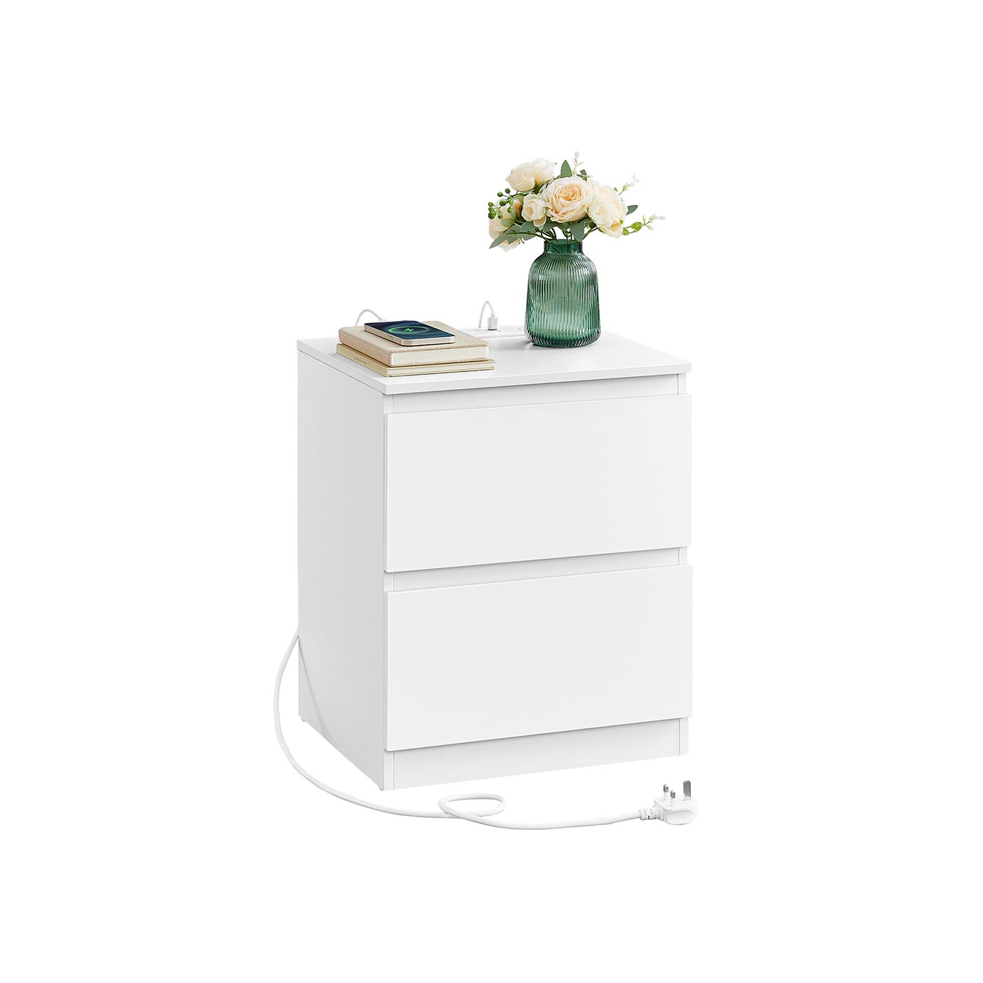 Nightstand - VERVAS KAILYN Collection with Charging Station - White - Indigo Home