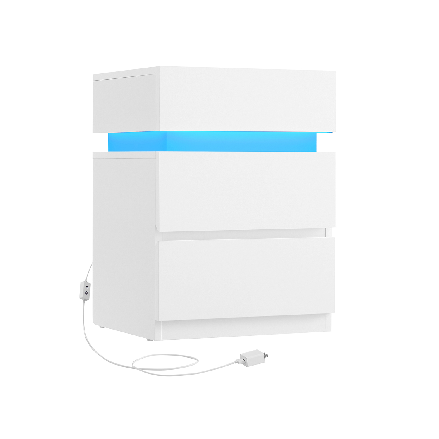 Bedside Table - VERVAS LED Lights 3 Drawer Storage - White - Indigo Home