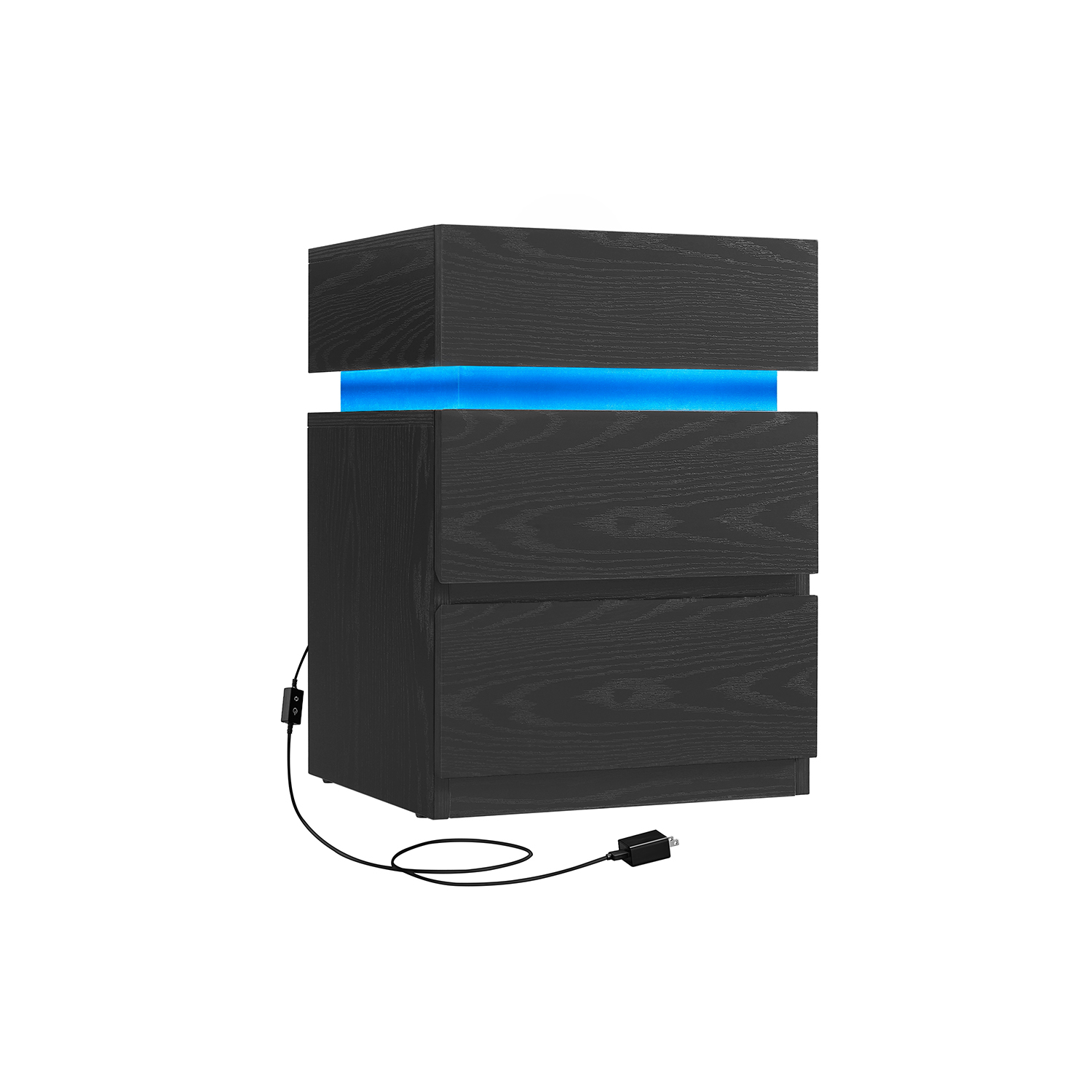 Bedside Table - VERVAS LED Lights 3 Drawer Storage - Ebony Black - Indigo Home