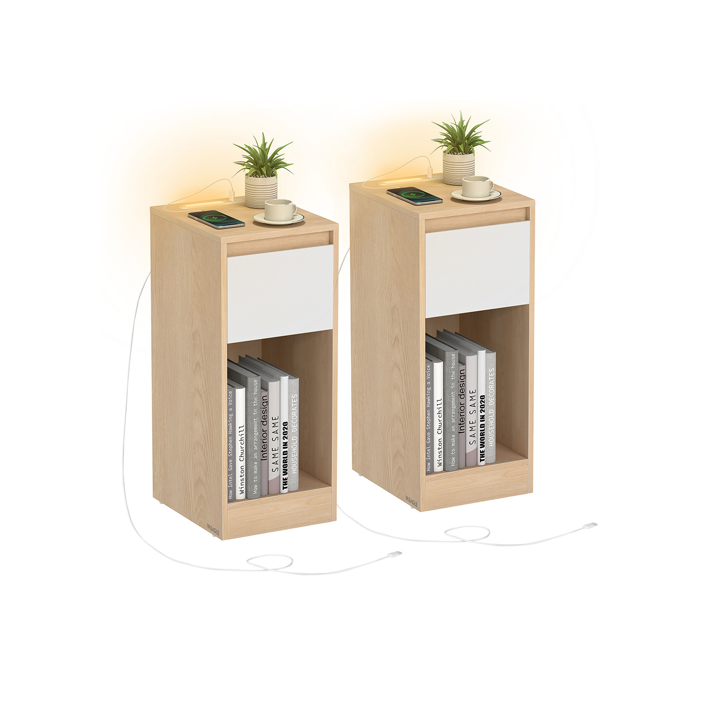 Side Table - VERRO Record Player Stand Vinyl Storage 3 Tier Oak - Beige - Indigo Home