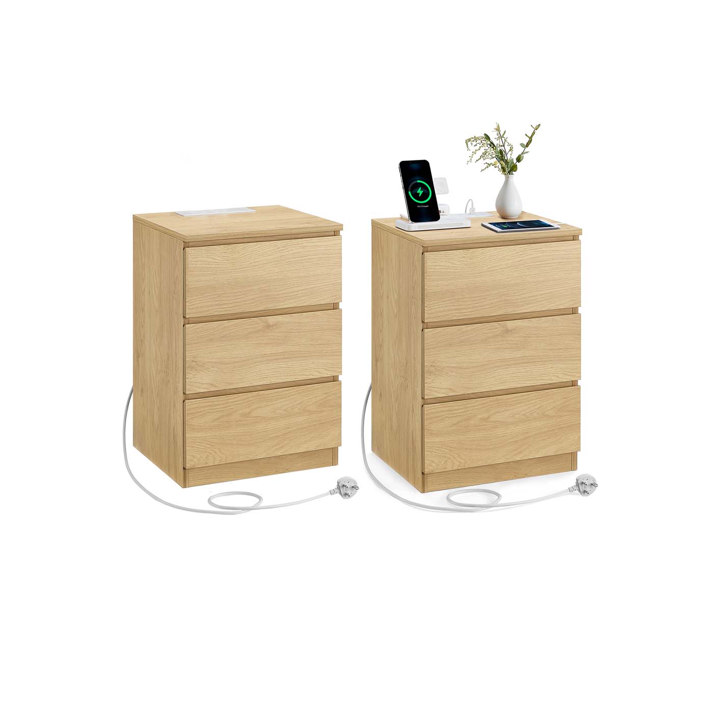 Bedside Tables - ZARZA Set of 2 with Charging Station - Straw Yellow - Indigo Home