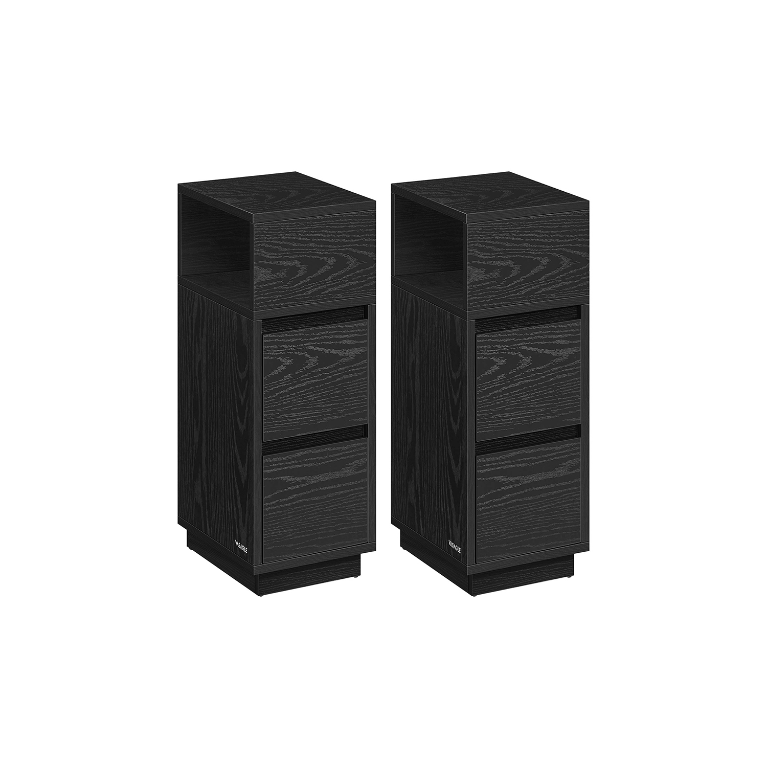 Bedside Tables - ZARZA Narrow 2-Drawer with Shelf - Ebony Black - Indigo Home