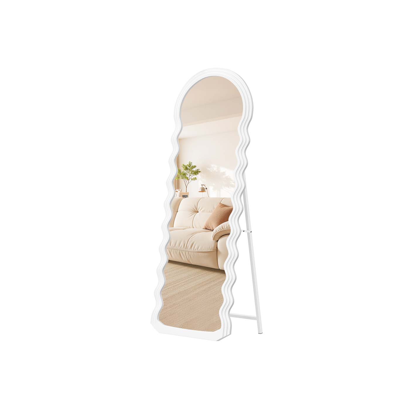 Mirror - SERSO Irregular Wavy Full Length Mirror with Stand - White - Indigo Home
