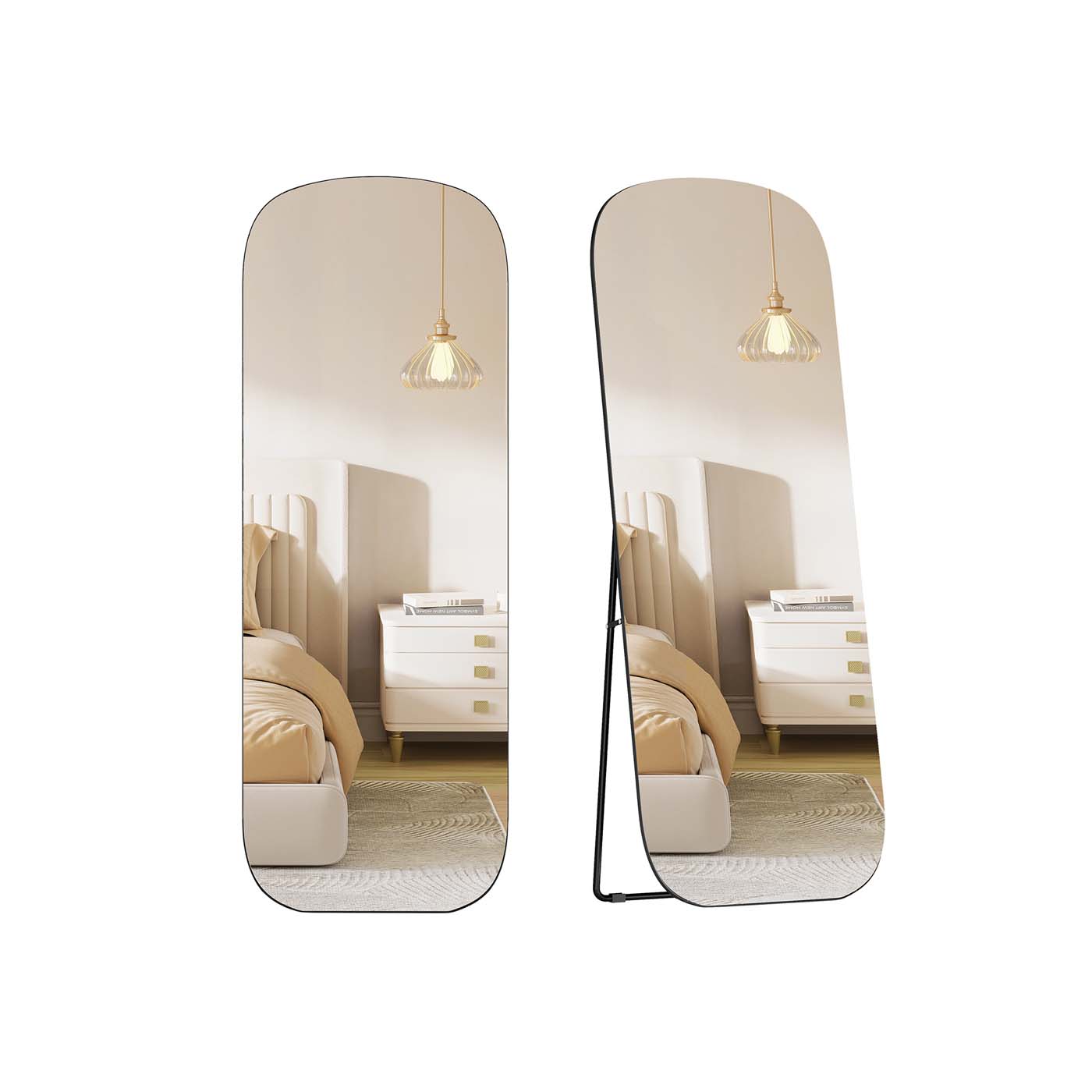 ROWANSHIRE Full Length Standing Mirror with Rounded Corners - Black - Indigo Home