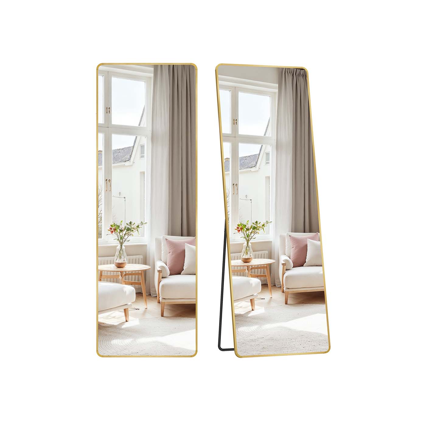 Mirror - SERSO Full Length Rectangle Mirror with Stand - 160 x 50 cm - Pale Gold - Indigo Home