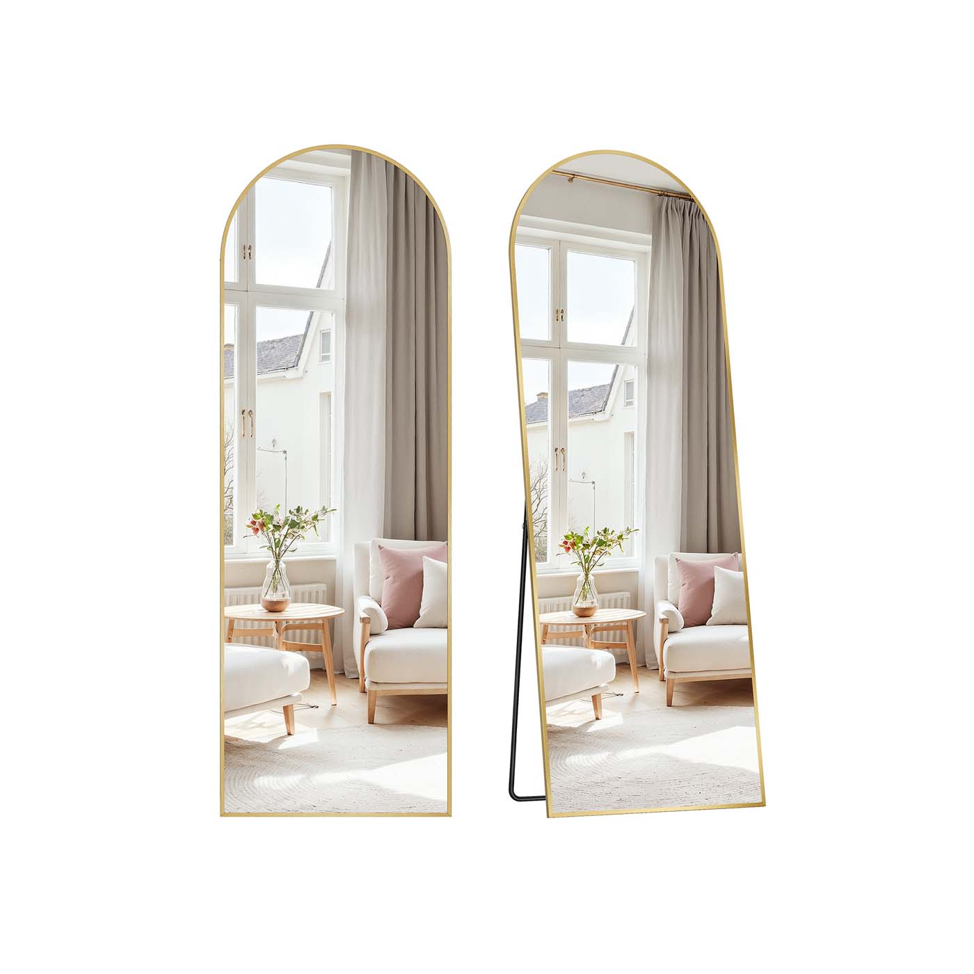 Mirror - SERSO Full Length Arched Mirror with Stand 160 x 50 cm - Pale Gold - Indigo Home