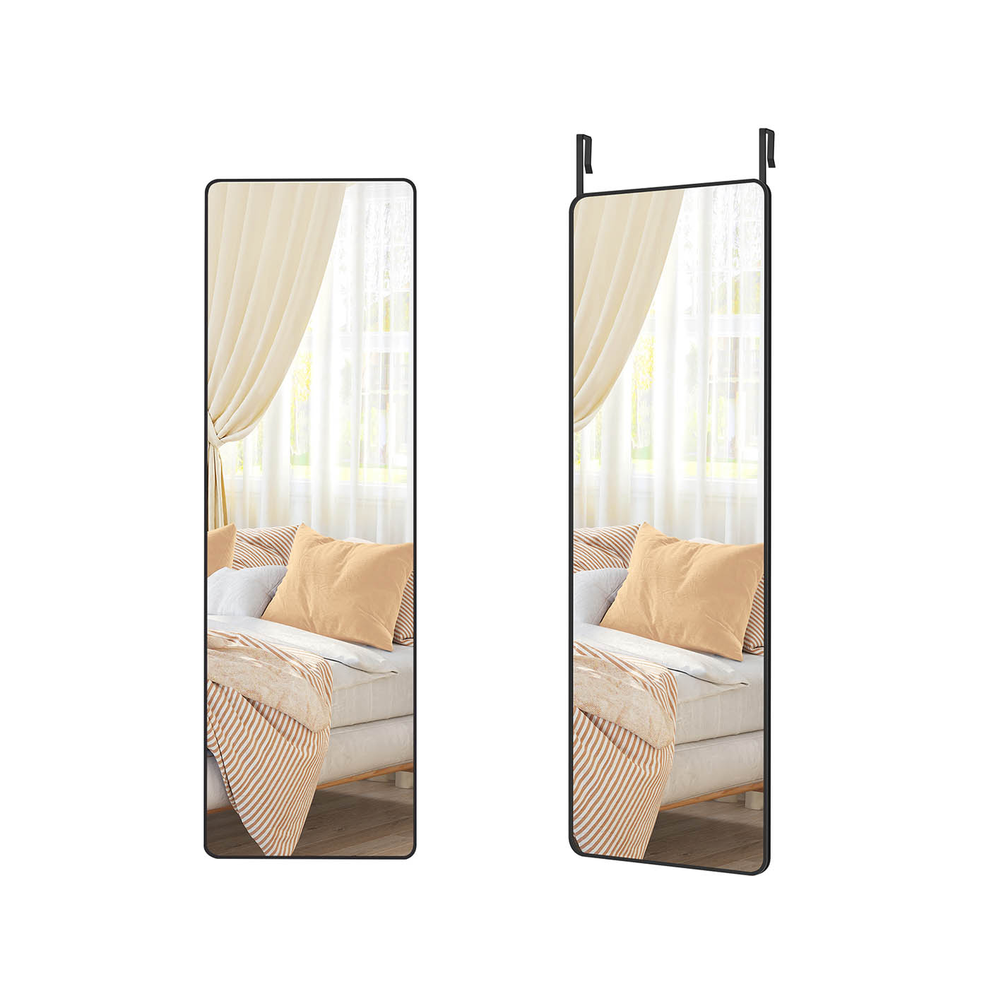 Mirror - SERSO Full Length Hanging Over Door or Wall Mounted - 120 x 40 cm Mirror with Hanging and Wall Mount Options - Black - Indigo Home