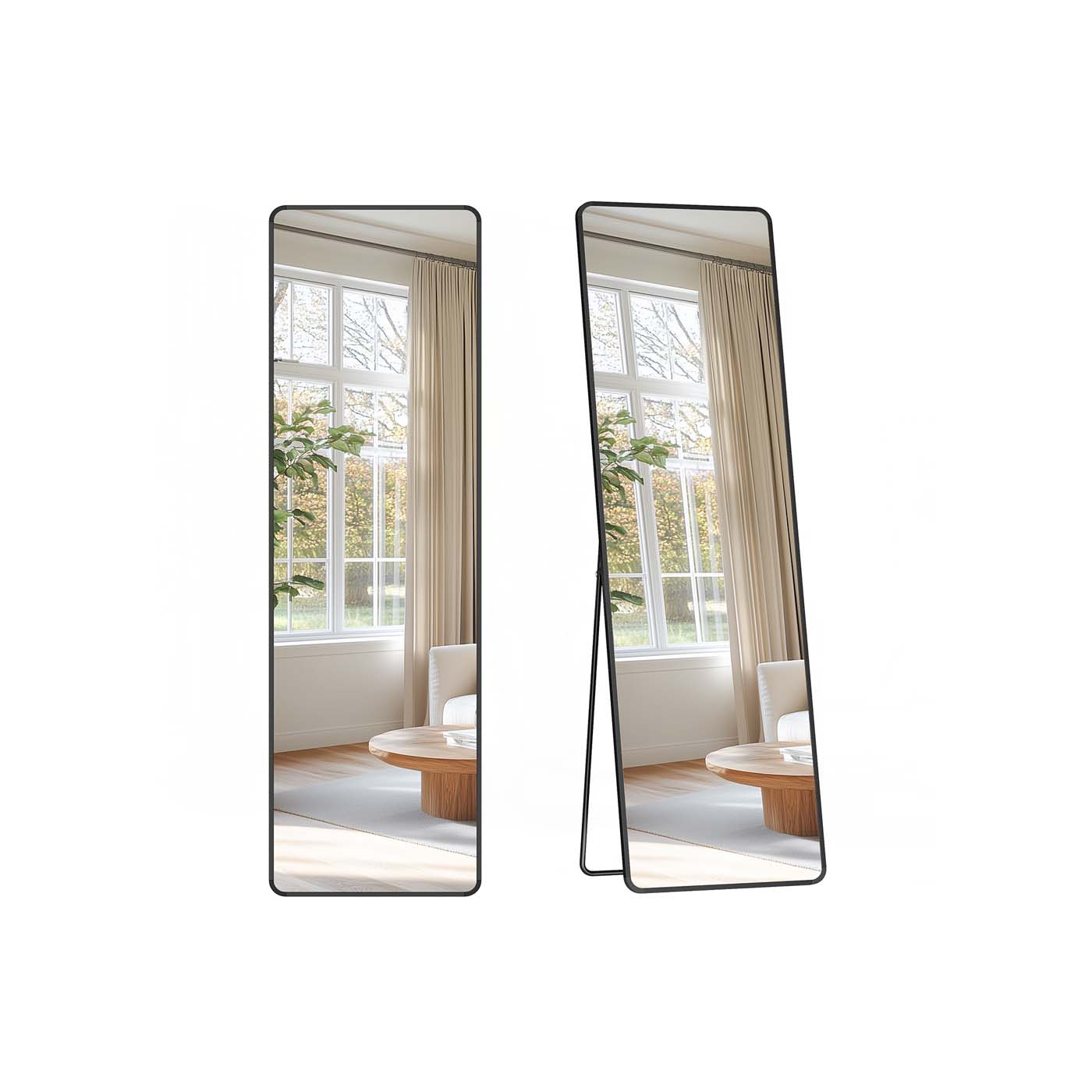 Mirror - SERSO Full Length Rectangle with Stand - 150 x 40 cm - Black - Indigo Home