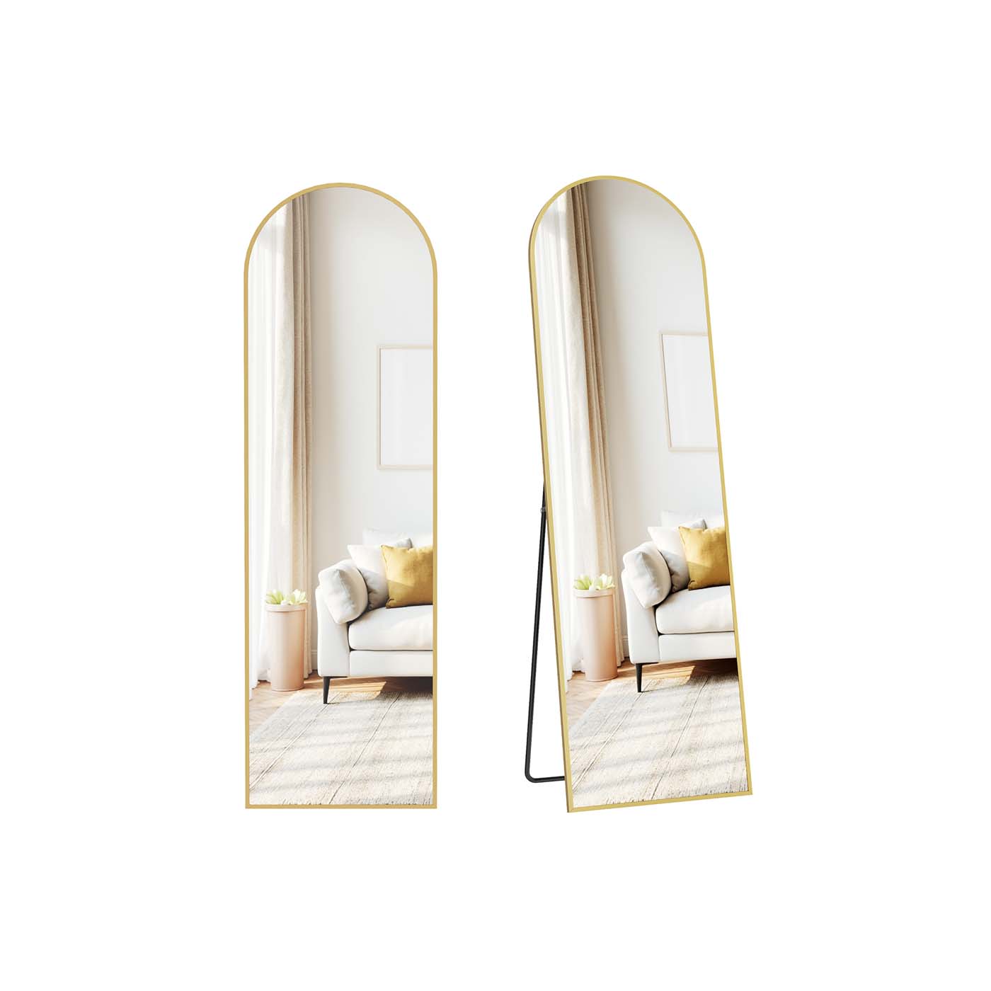 ROWANSHIRE Arched Full Length Mirror with Stand - Gold, 40cm - Indigo Home