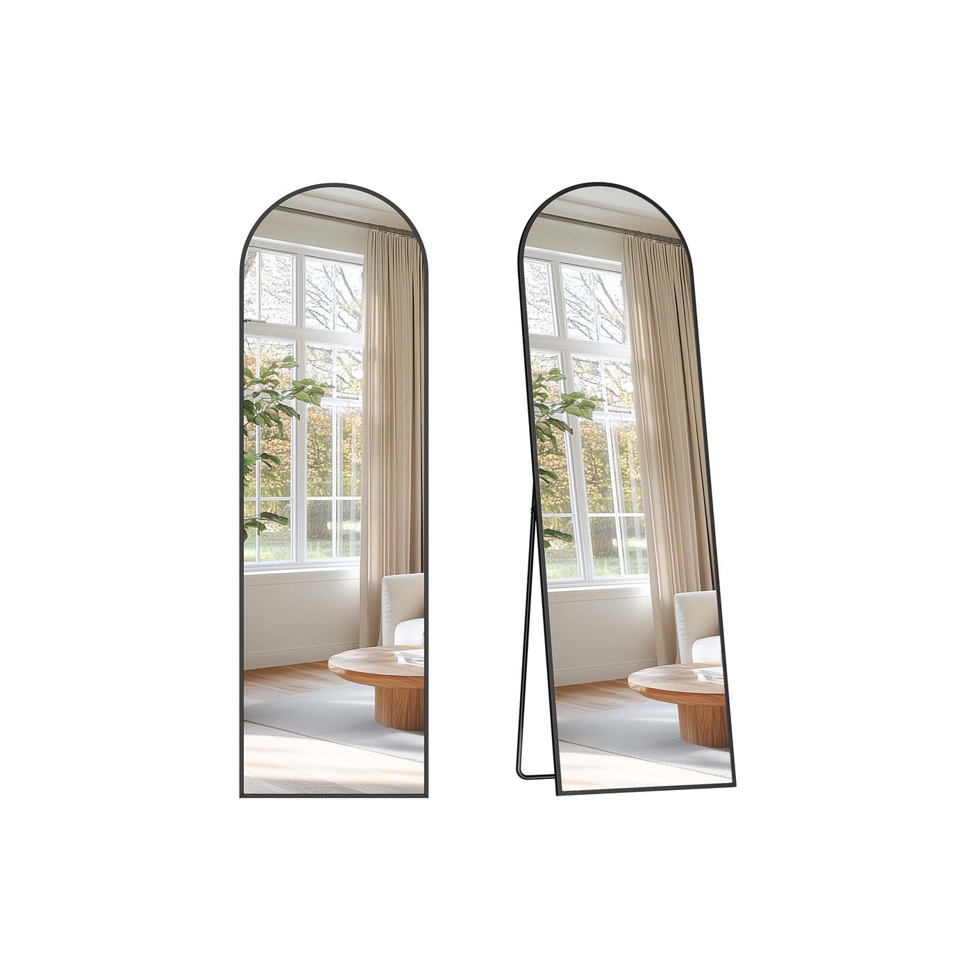 Mirror - SERSO Full Length Arched Mirror with Stand 150 x 40 cm - Black - Indigo Home