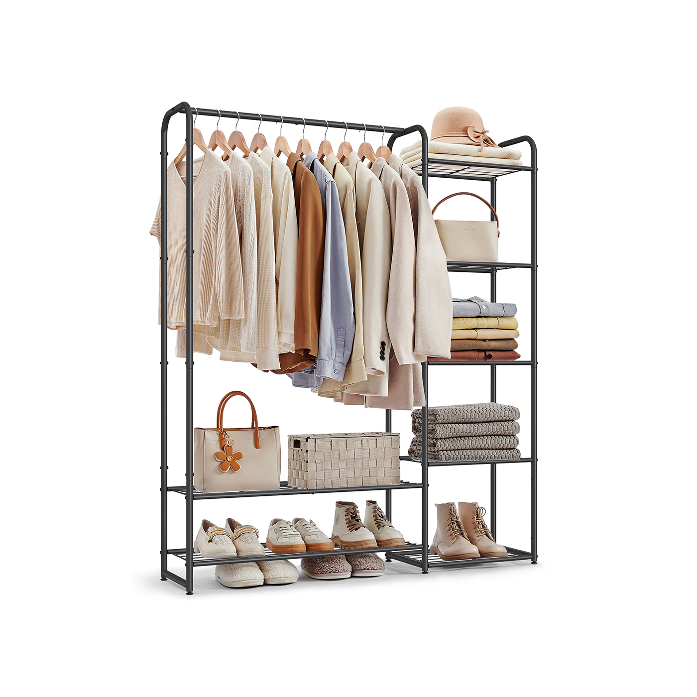 Clothes Rack - FINNIA Open Wardrobe Metal Clothes Rack - Black - Indigo Home