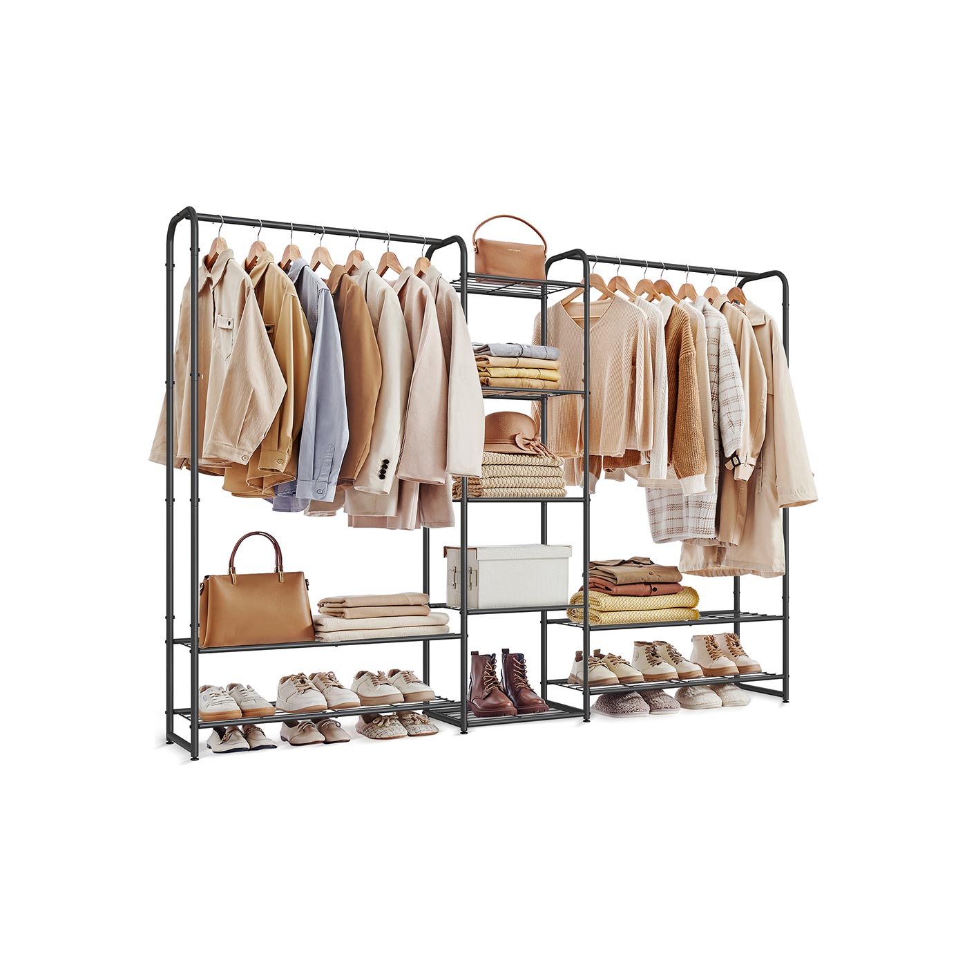 Clothes Rack - FINNIA Open Wardrobe with Storage Shelves - Matte Black - Indigo Home