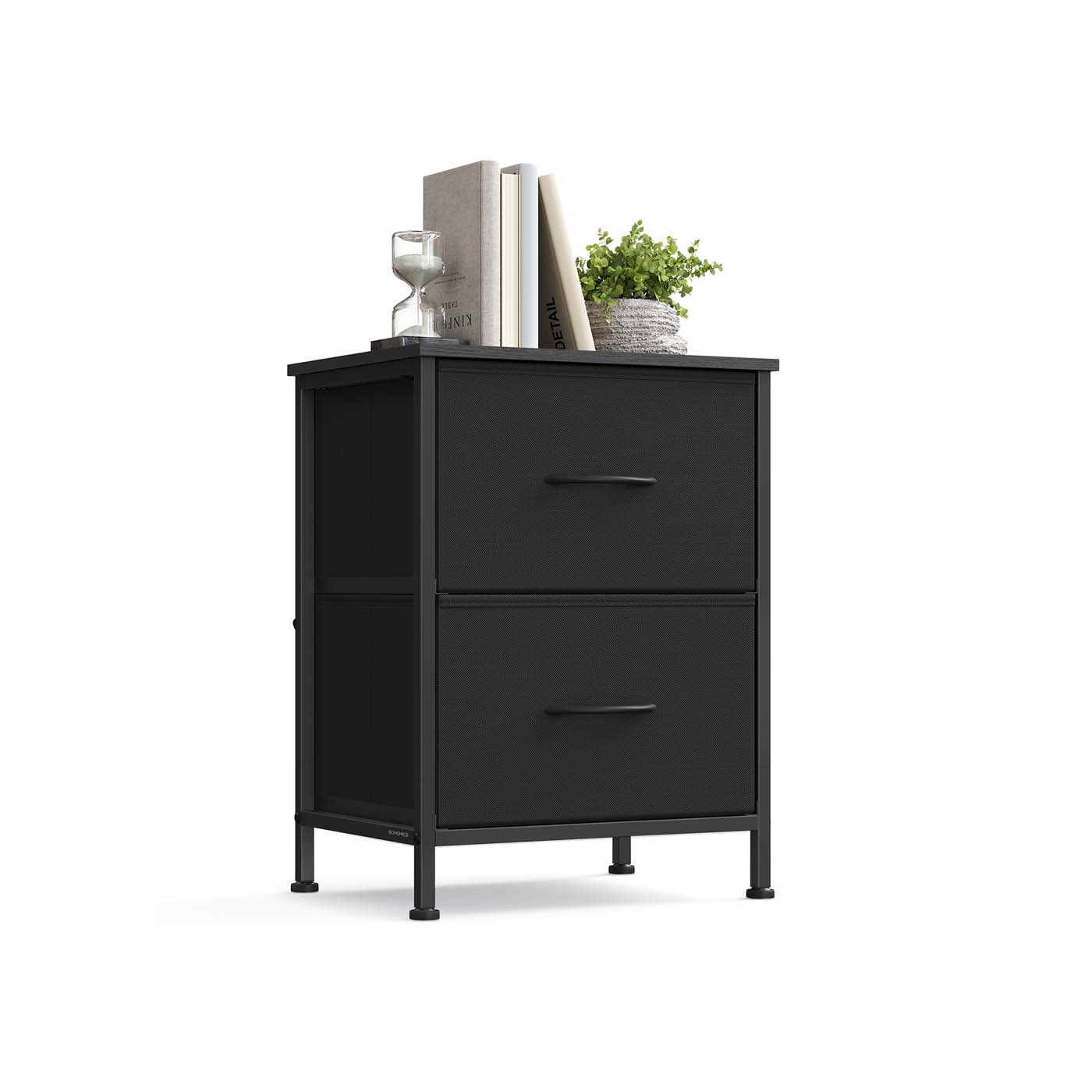 SILVERDEN Bedside Table with 2 Drawer Fabric Storage - Black - Indigo Home