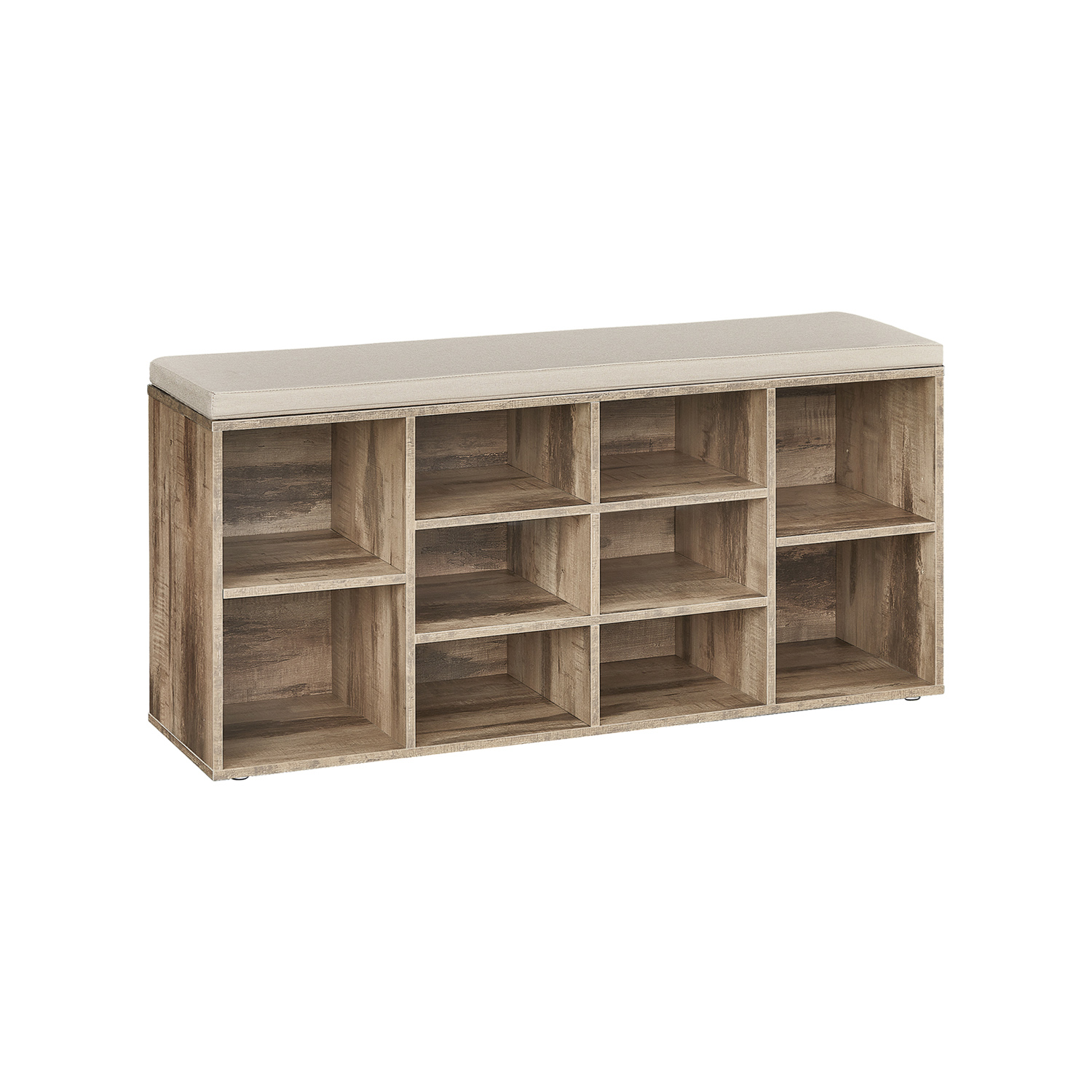 NOVRIA Shoe Bench - 10 Compartment Padded Seat Medium Sized Bench - Camel Brown - Indigo Home