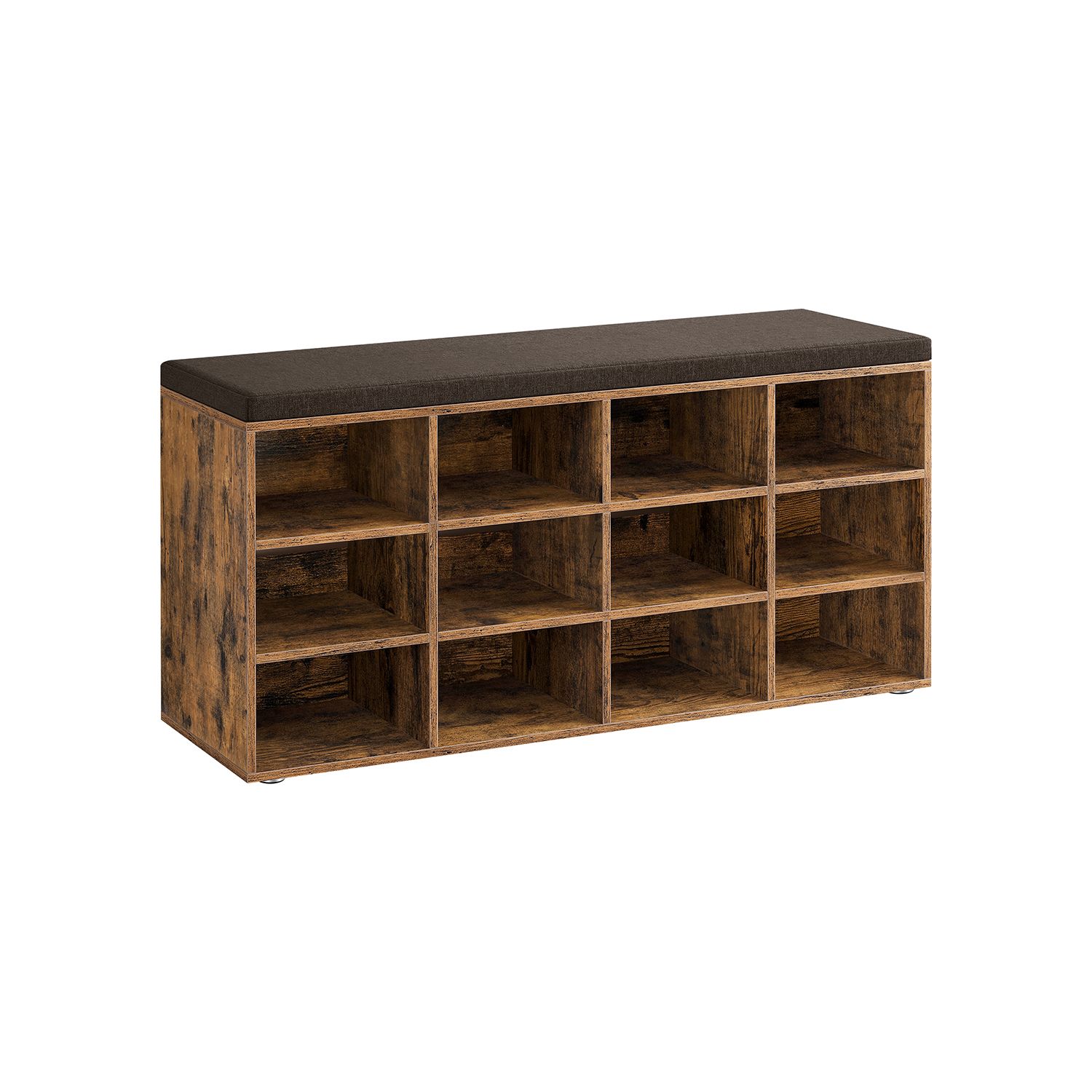 Shoe Bench with Cushion and 12 Compartments Rustic Brown - Indigo Home