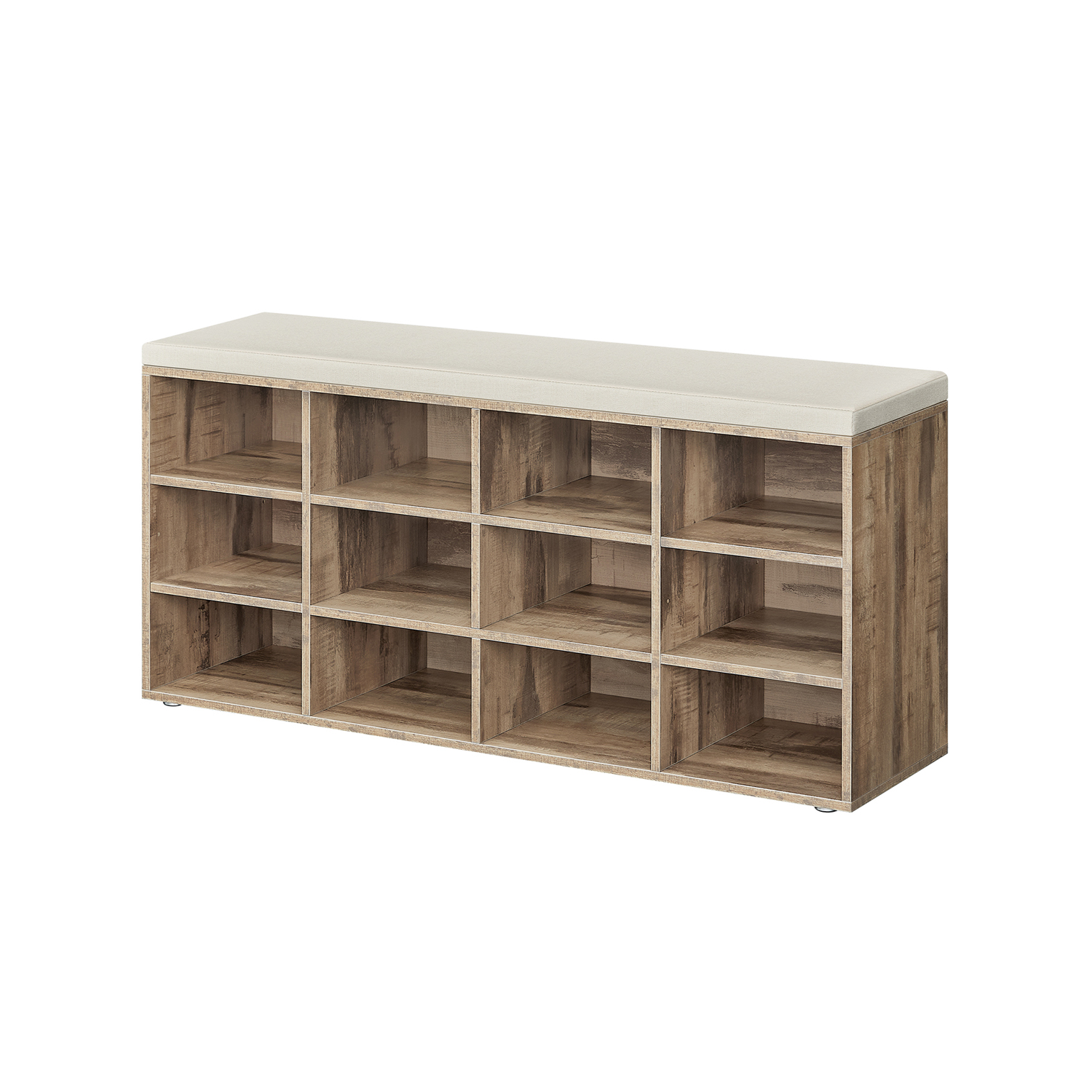 NOVRIA Shoe Bench - 12 Compartment Padded Seat Medium Sized Bench - Camel Brown - Indigo Home