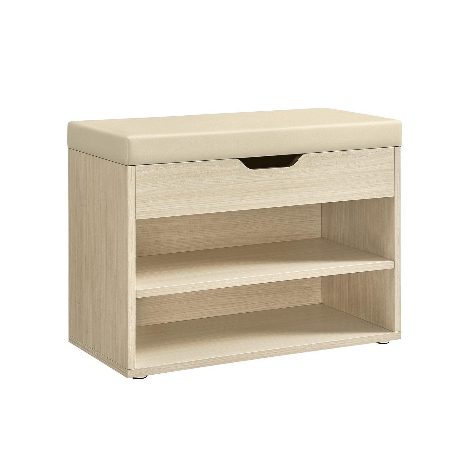 NOVRIA Shoe Bench - 2 Tier with Drawer Padded Seat Small Sized Bench - Natural Beige - Indigo Home