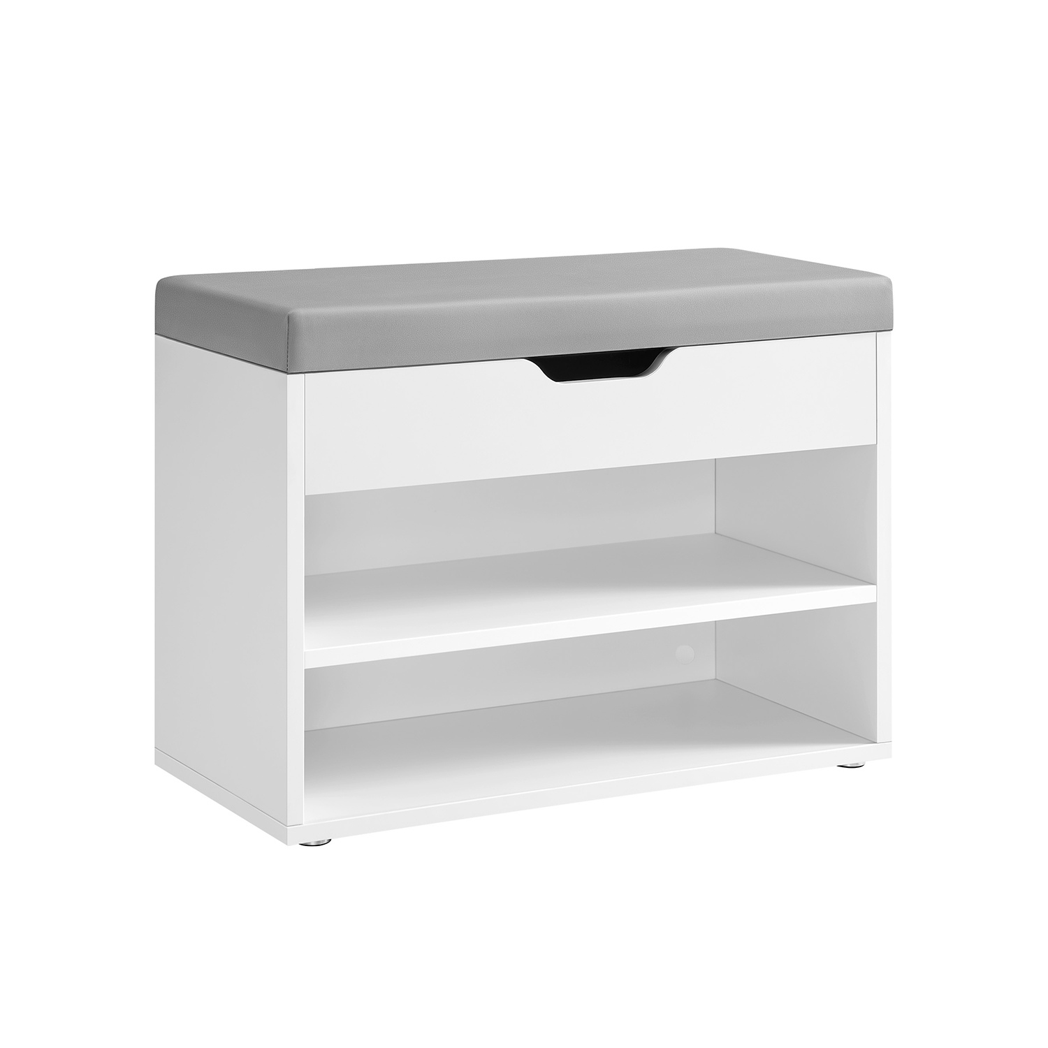 NOVRIA Shoe Bench - 2 Tier with Drawer Padded Seat Small Sized Bench - Cloud White - Indigo Home