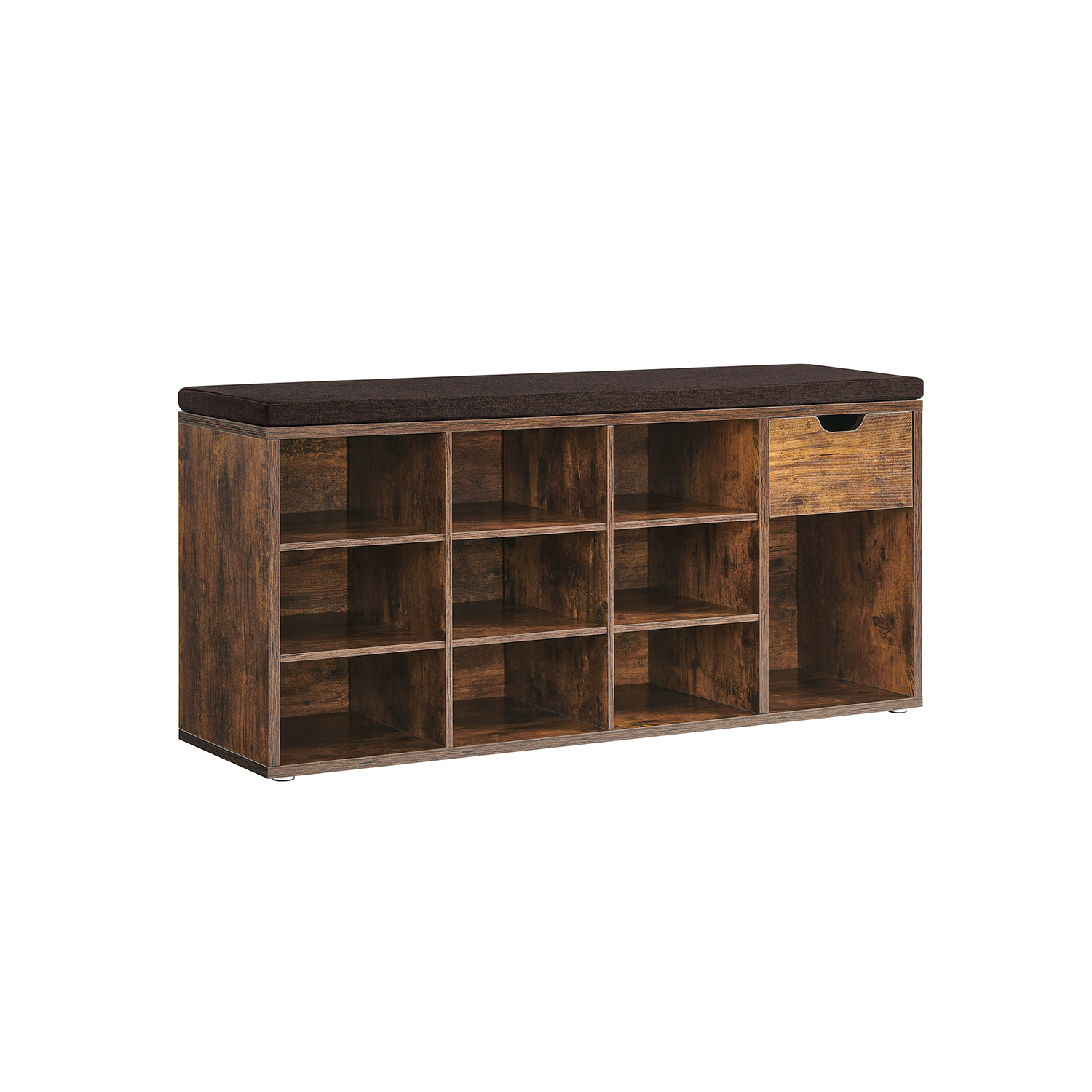 NOVVA Shoe Bench - 10 Cube Storage with Drawer Medium Sized Bench - Brown - Indigo Home