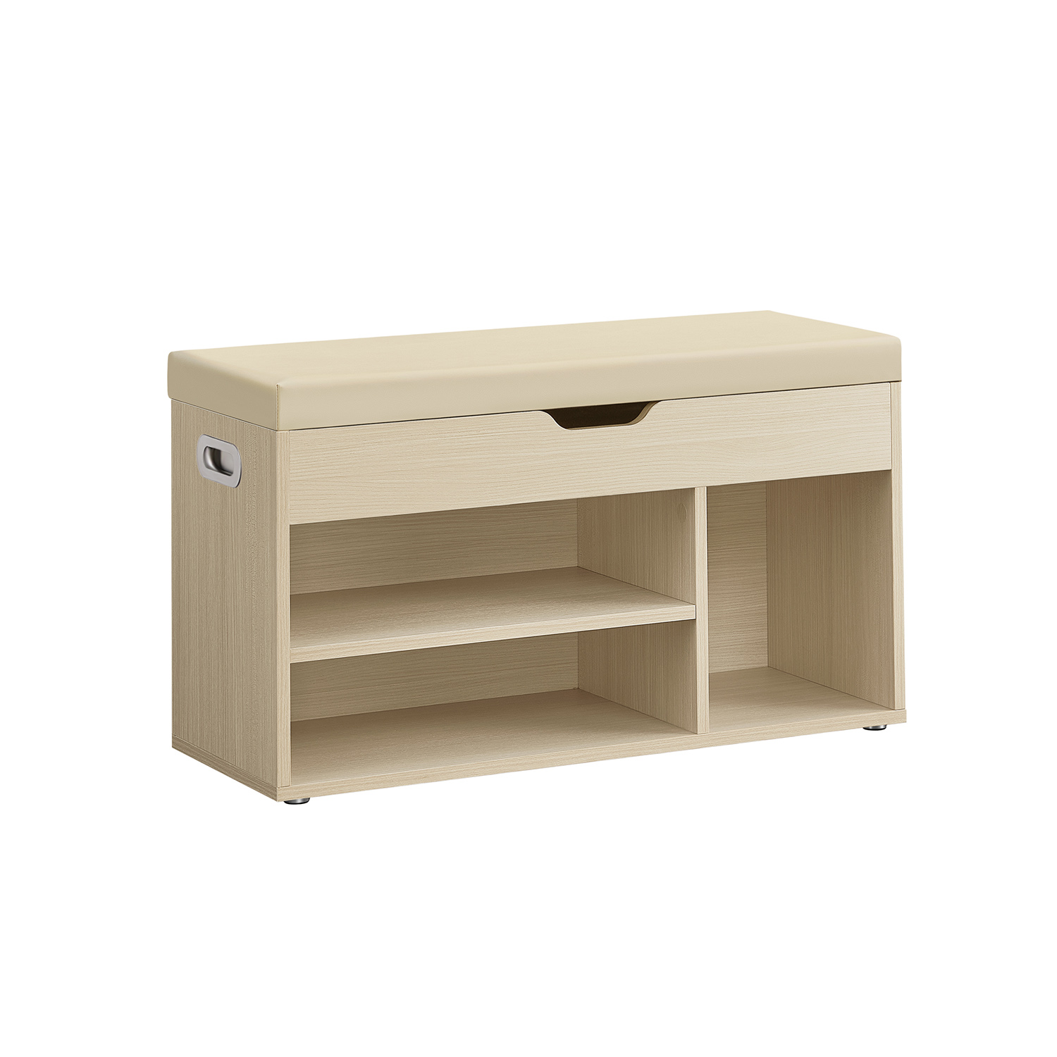 NOVRIA Shoe Bench - 3 Compartment Cushion Seat Medium Sized Bench - Natural Beige - Indigo Home