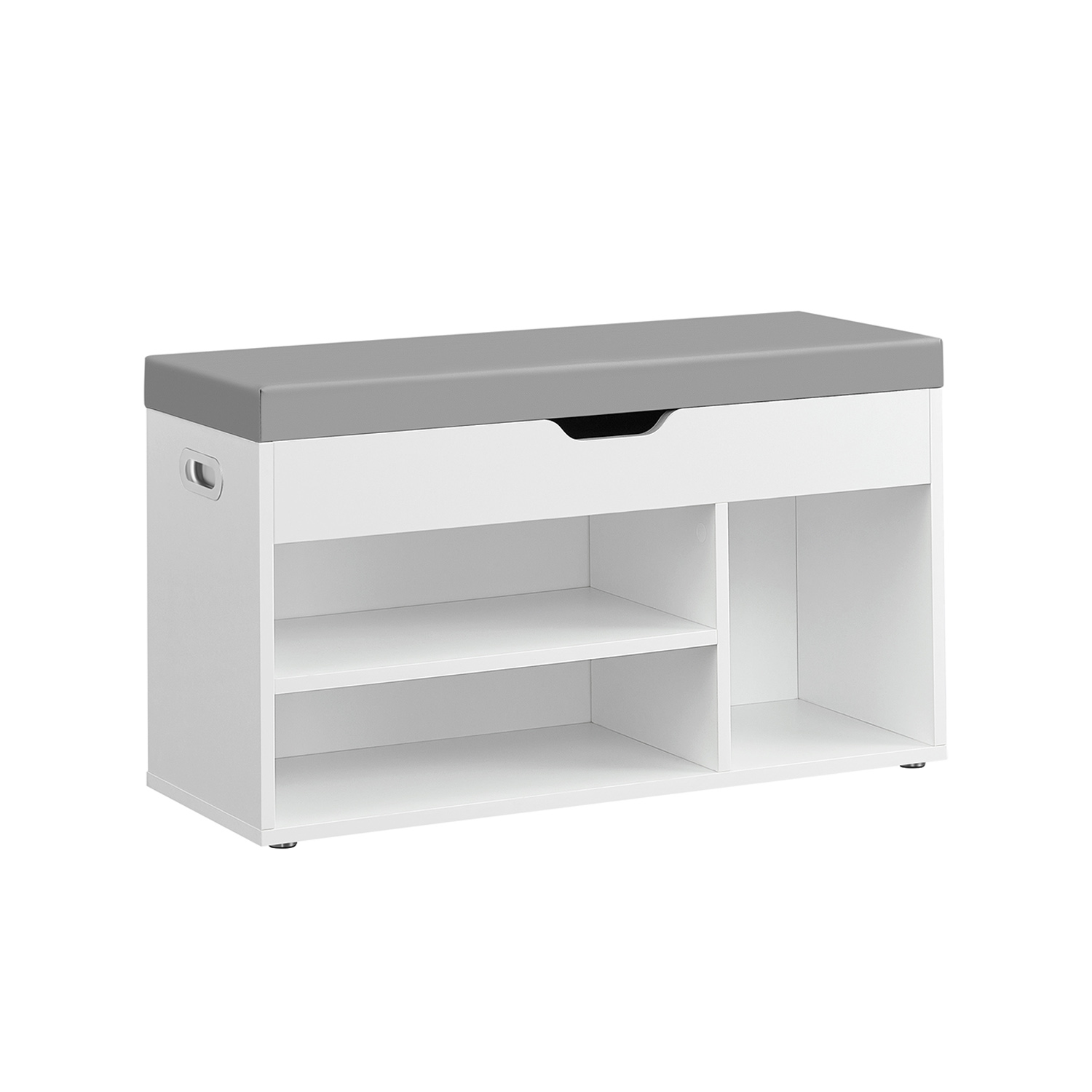 NOVRIA Shoe Bench - 3 Compartment Cushion Seat Medium Sized Bench - Cloud White - Indigo Home