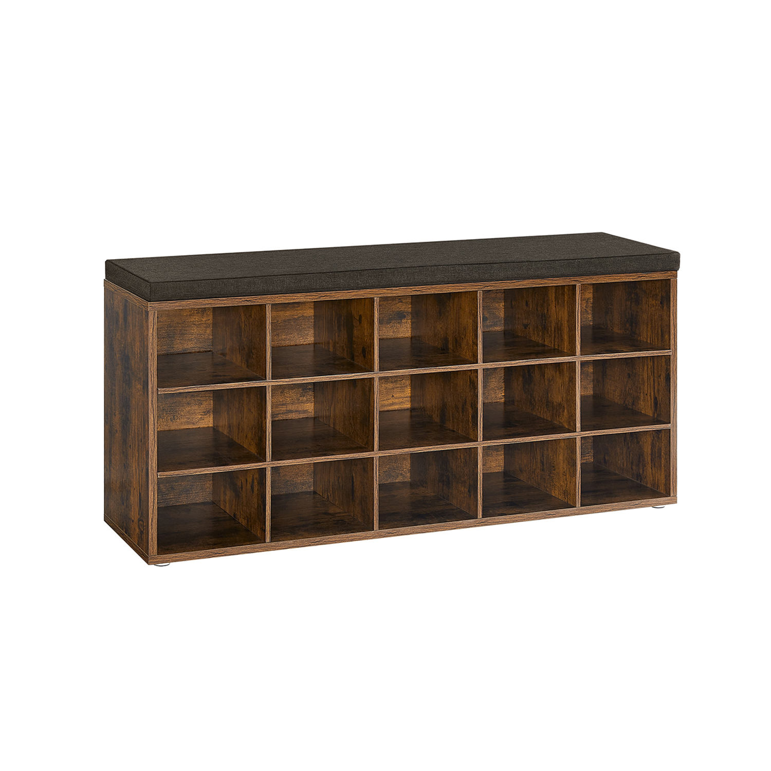 ASTSO Shoe Rack - 15 Compartment Padded Seat Medium Sized Rack - Caramel Brown - Indigo Home