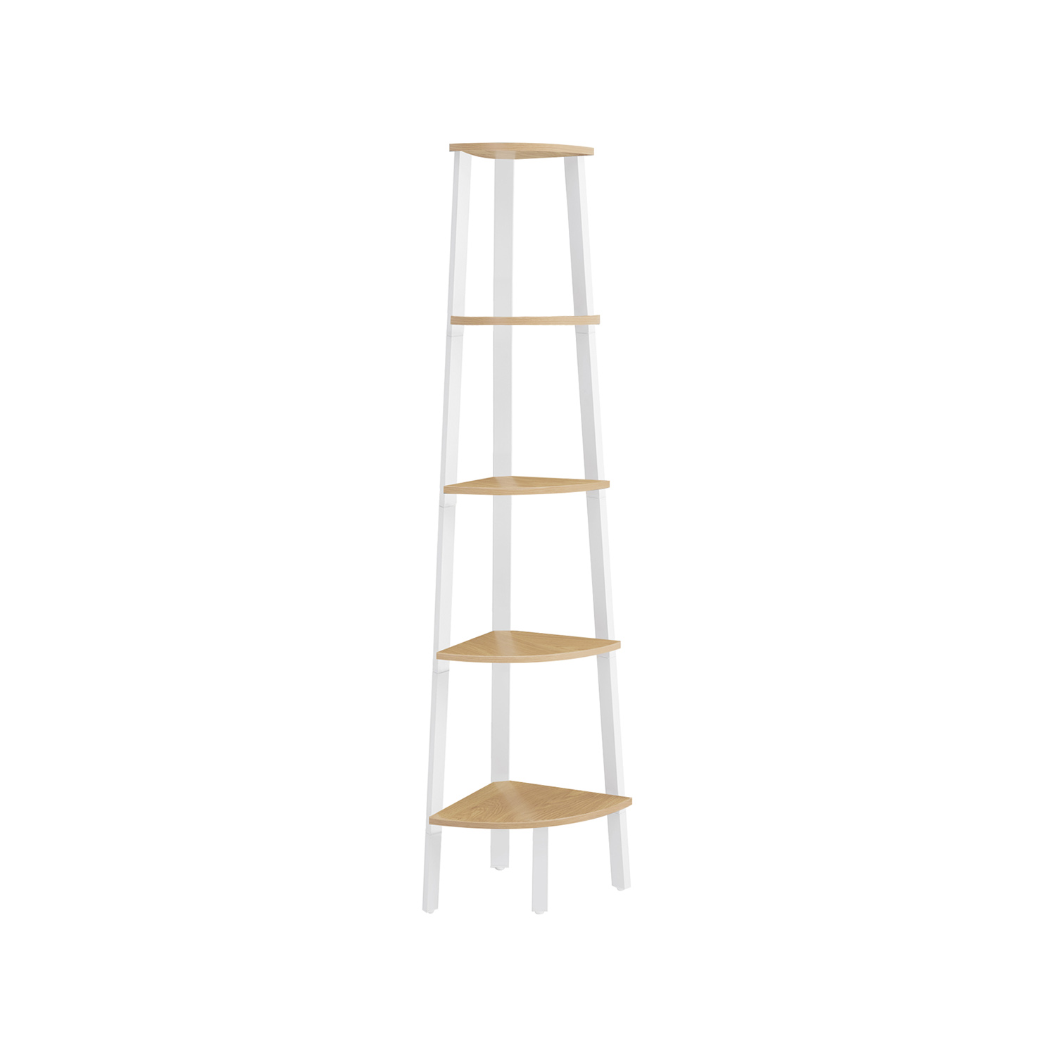 Corner Shelf - NOVVAS 5 Tier Unit Natural Oak and Matte White - Natural Oak and Matte White - Indigo Home