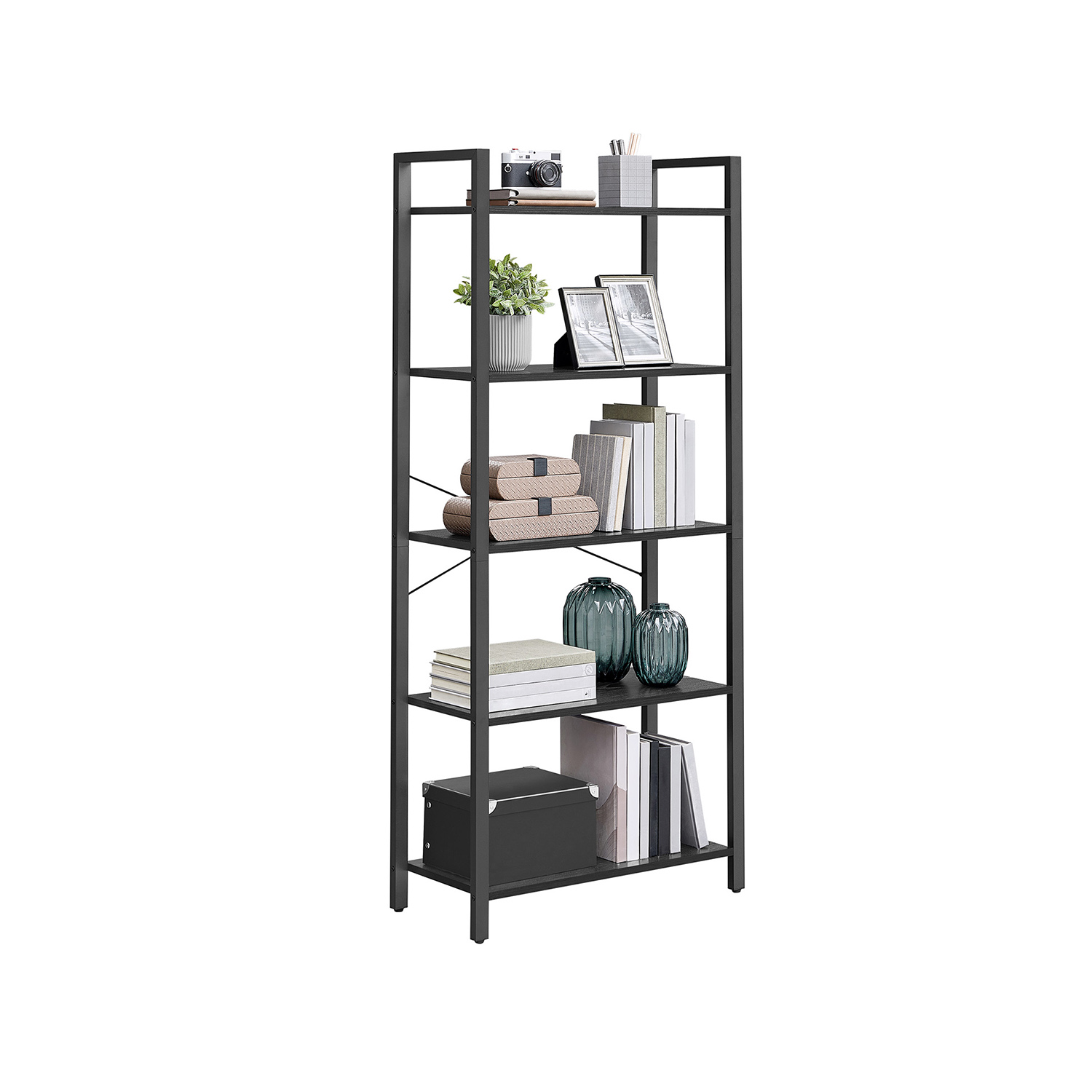 Bookshelf - NOVVAS 5 Tier Standing Shelf Ebony Black - Indigo Home
