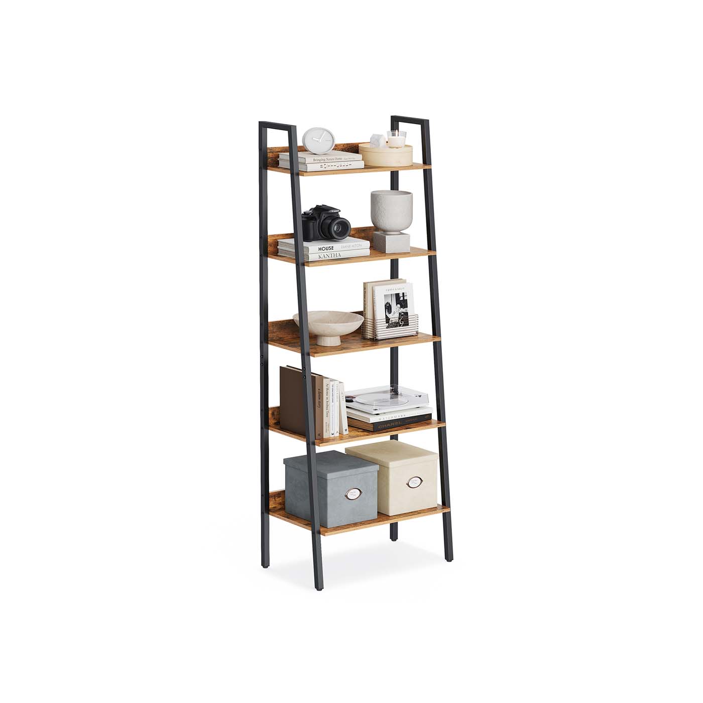 Bookcase - NOVVAS 5 Tier Rustic Brown Bookcase - Indigo Home