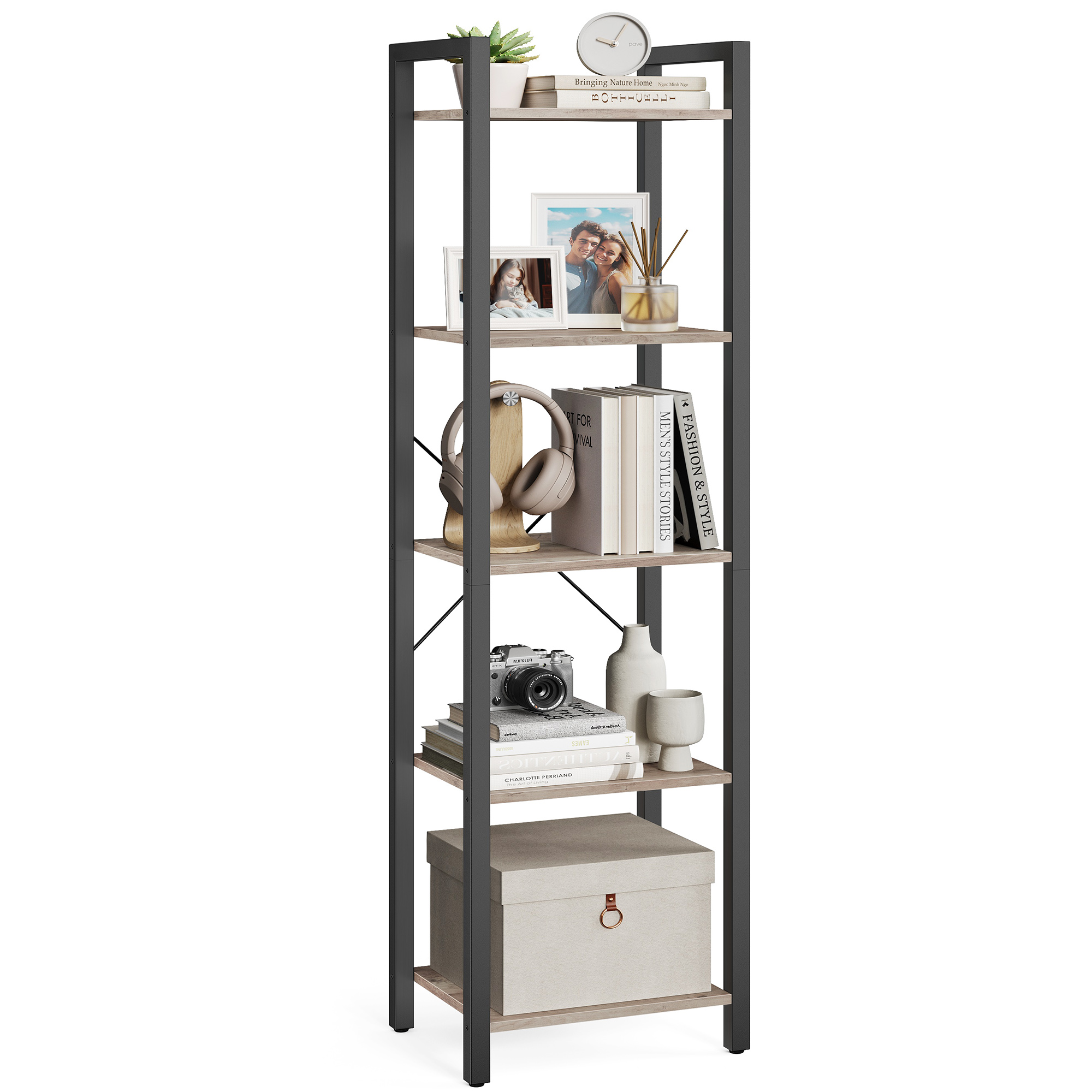 Bookshelf - ASTON 5 Tier Shelf 39 inch - Black - Indigo Home