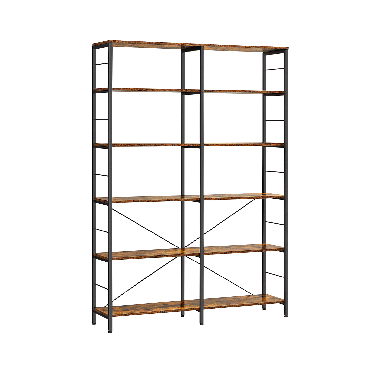 6-Tier Bookshelf Rustic Brown and Black 30 x 120 x 172.5 cm - Indigo Home