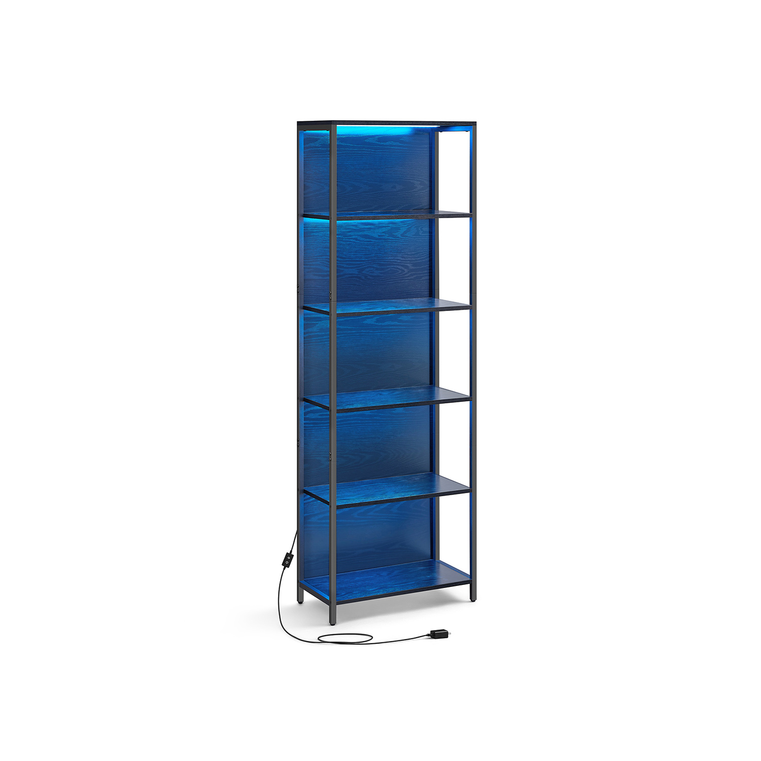 Bookcase - ASTON 6 Tier Wide LED Shelf Ebony Black - Indigo Home