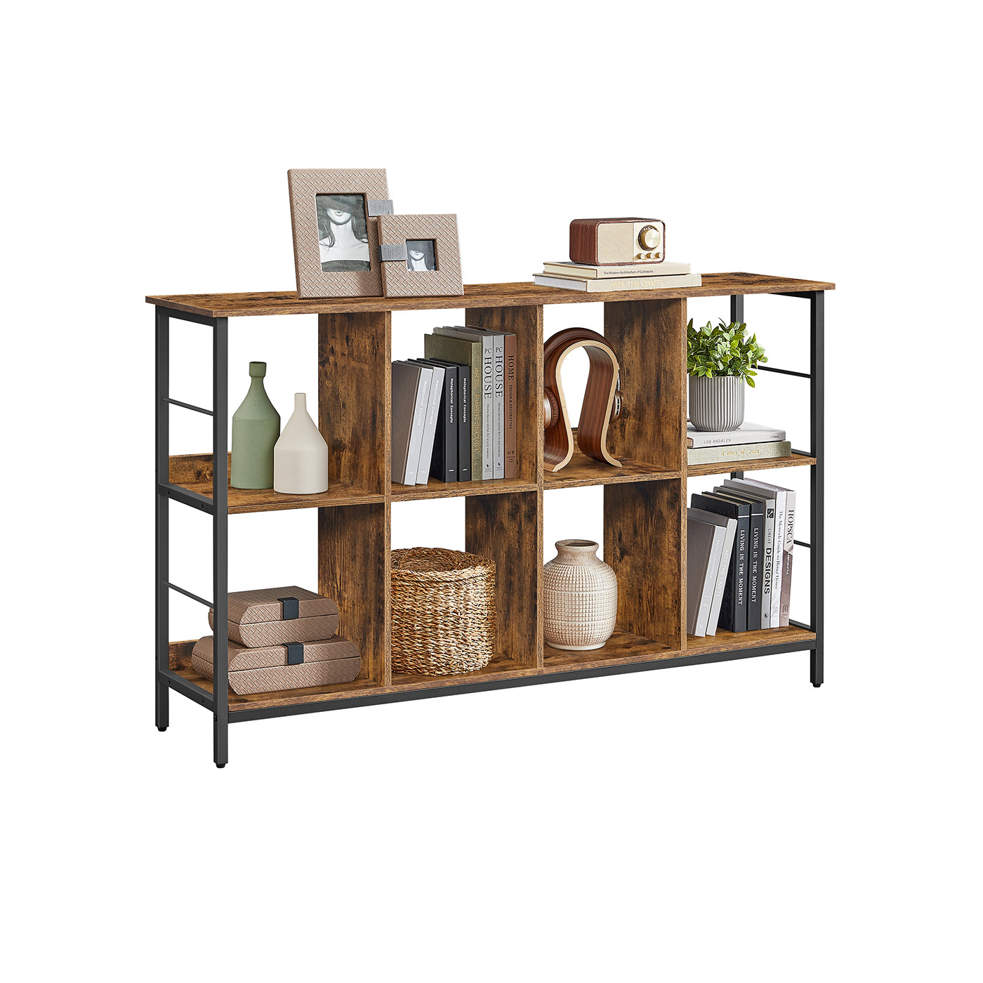 Bookcase - ASTON 2 Tier Rustic Brown Bookshelf 6 x 80 cm - Black - Indigo Home