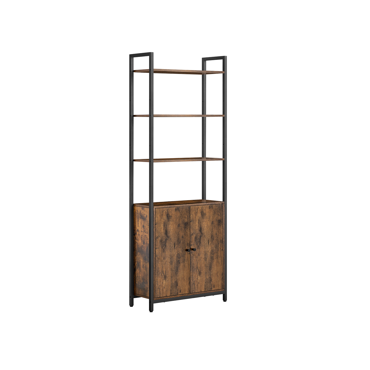 Bookcase - ASTON 7 Tier Shelf with Door Rustic Brown and Black - Indigo Home